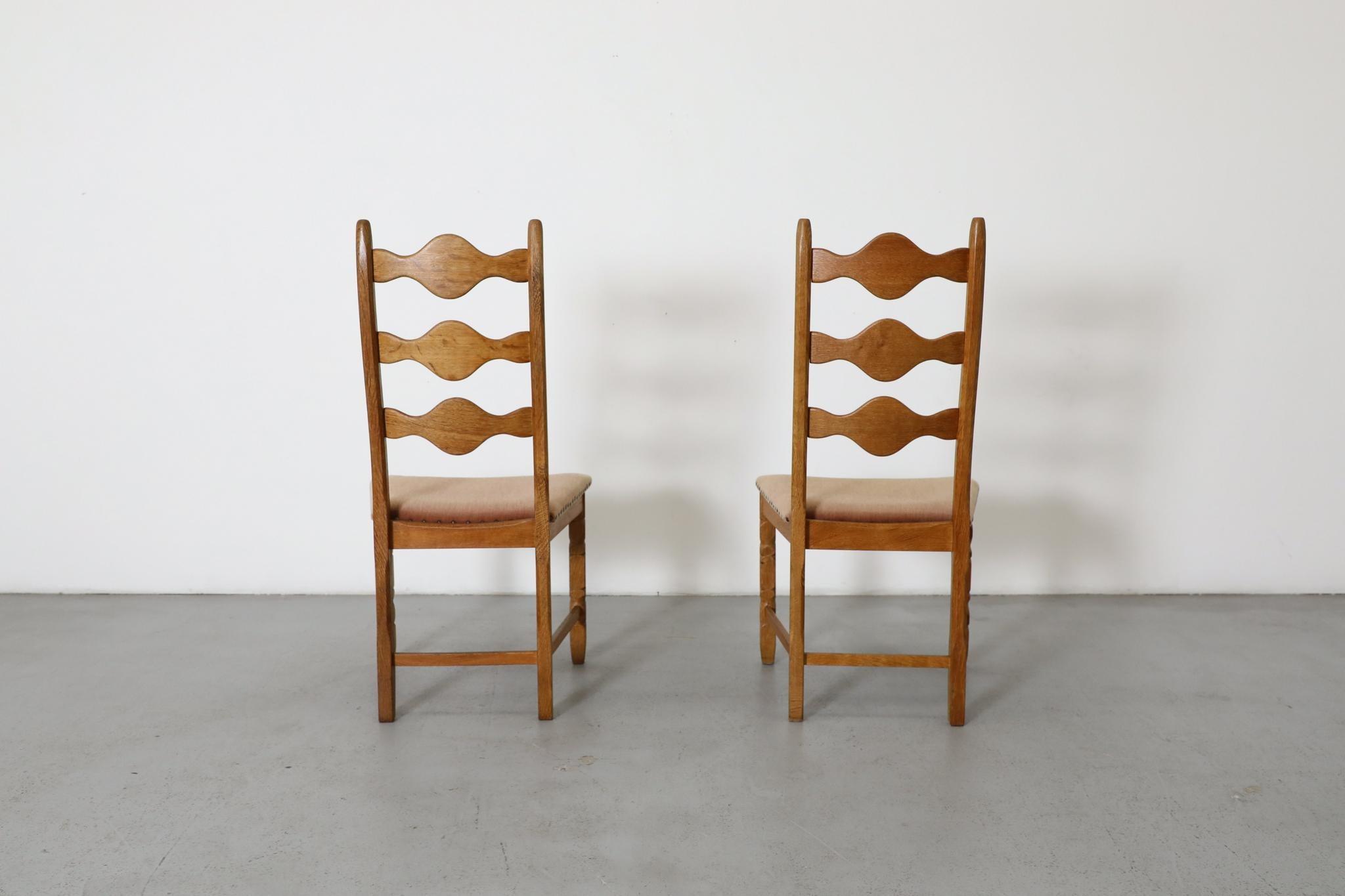 Mid-20th Century Pair of Oak Decorative Back Dining Chairs by Henning Kjaernulf For Sale