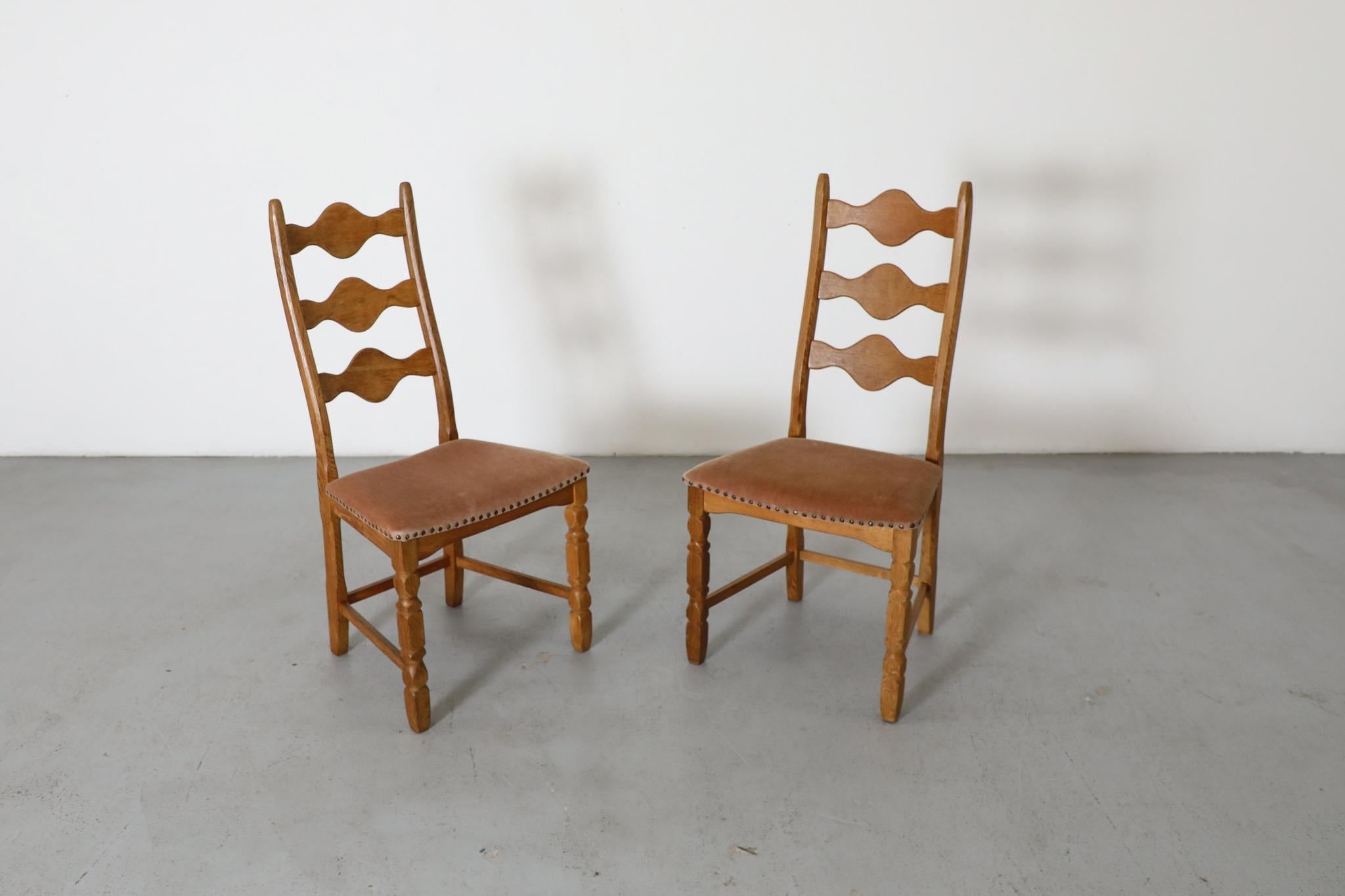 Pair of Oak Decorative Back Dining Chairs by Henning Kjaernulf For Sale 1