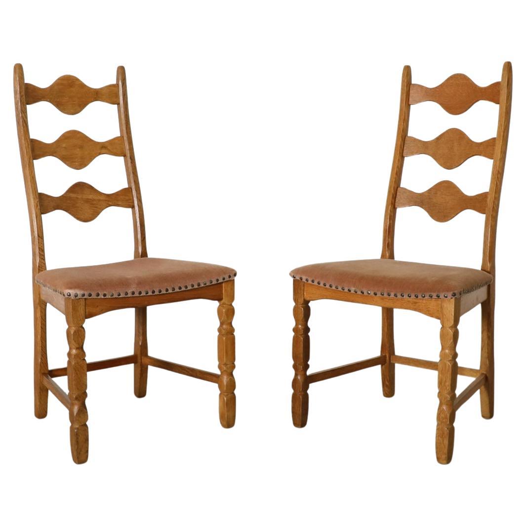 Pair of Oak Decorative Back Dining Chairs by Henning Kjaernulf