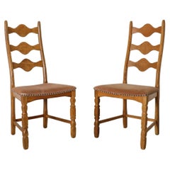 Pair of Oak Decorative Back Dining Chairs by Henning Kjaernulf
