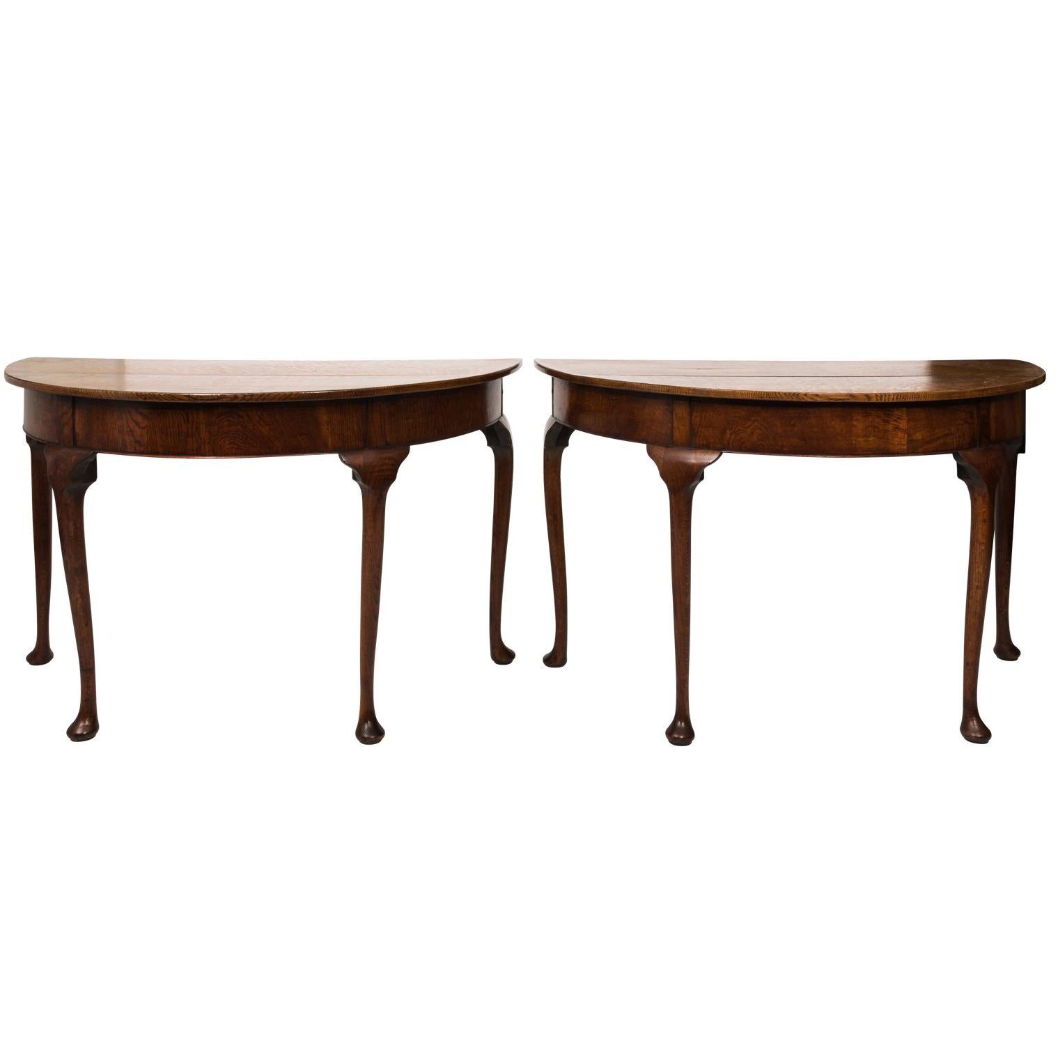 Pair of Oak Demilune Tables, circa 1740