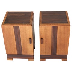 Pair of Oak Dutch Art Deco Haagse School Night Stands or Bedside Tables, 1920s Antique Pair of Oak Dutch Art Deco Haagse School Night Stands or Bedside Tables, 1920s