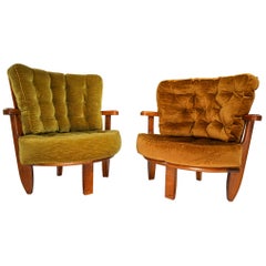 Pair of Oak Easy Chairs in by Guillerme & Chambron Edition Votre Maison