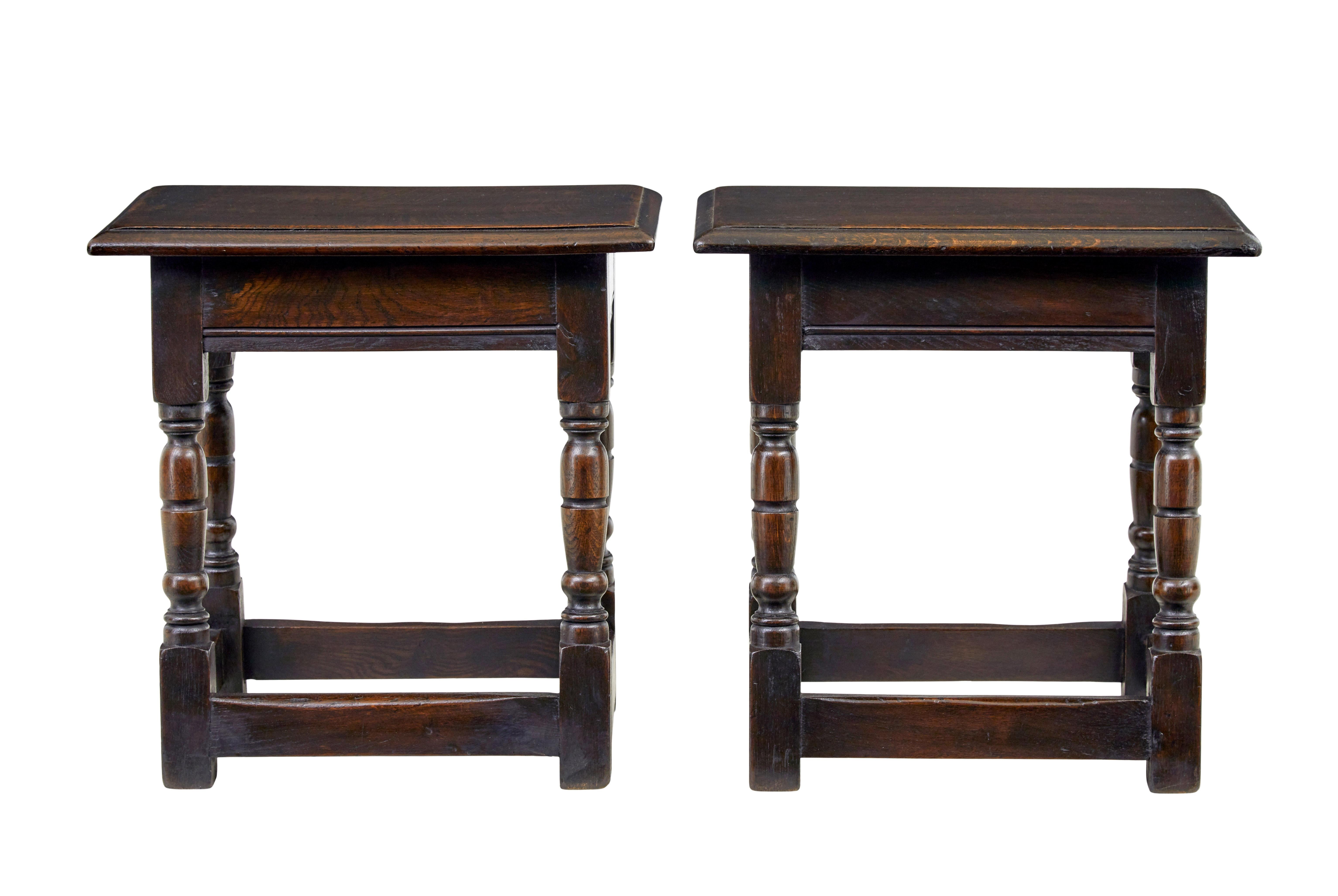 Hand-Carved Pair of oak English made joint stools