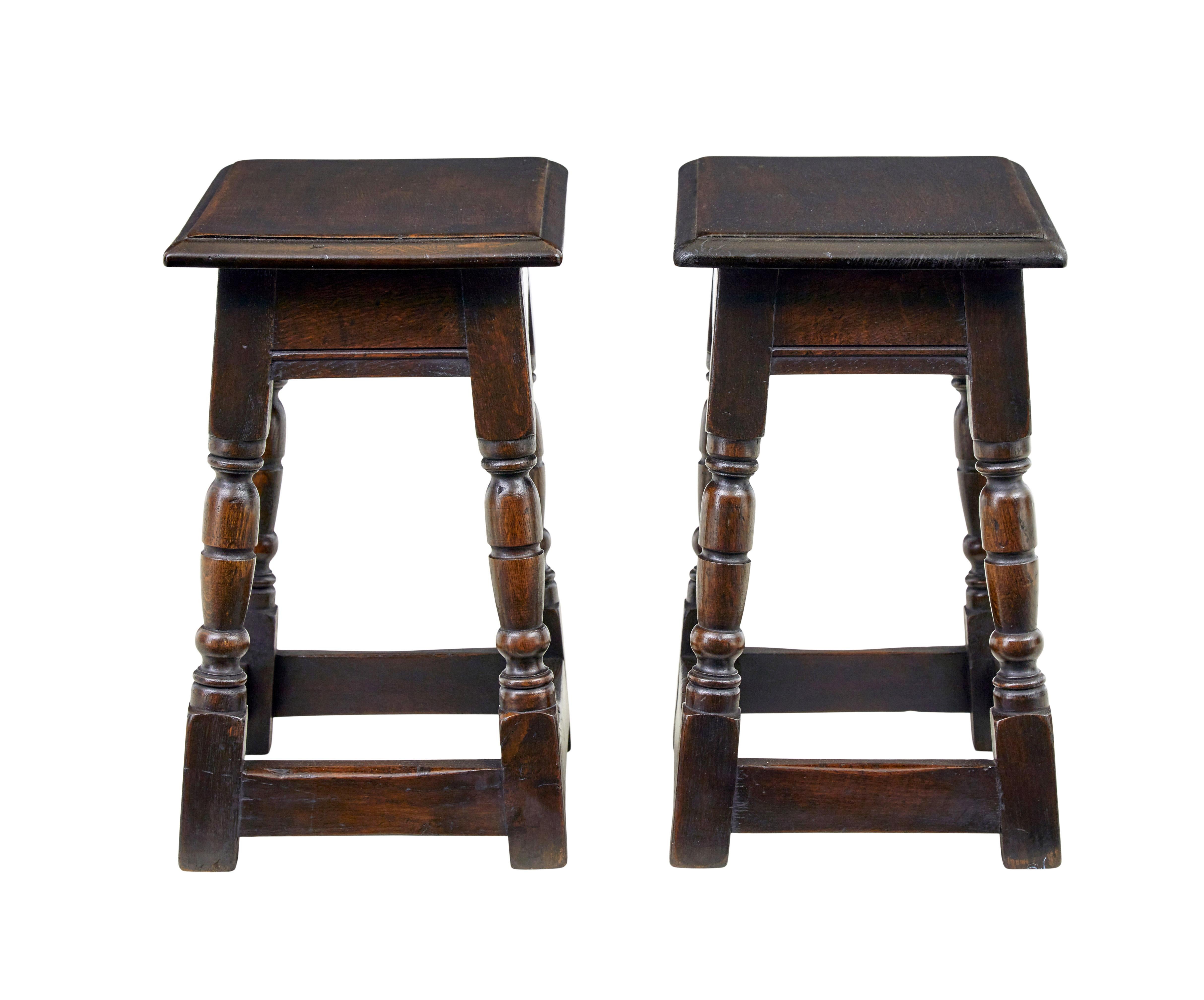 Pair of oak English made joint stools In Good Condition In Debenham, Suffolk