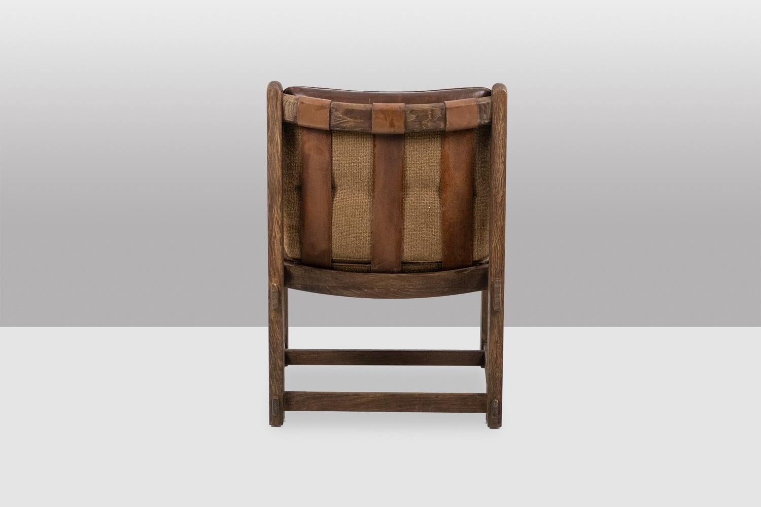 Paar Kaminsessel aus Eiche, mit Leder bezogen, 1960er Jahre im Angebot 6