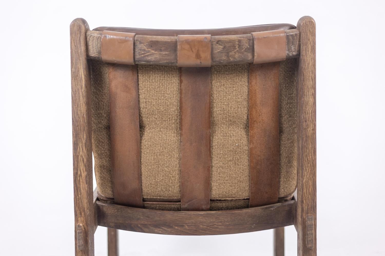 Paar Kaminsessel aus Eiche, mit Leder bezogen, 1960er Jahre im Angebot 7