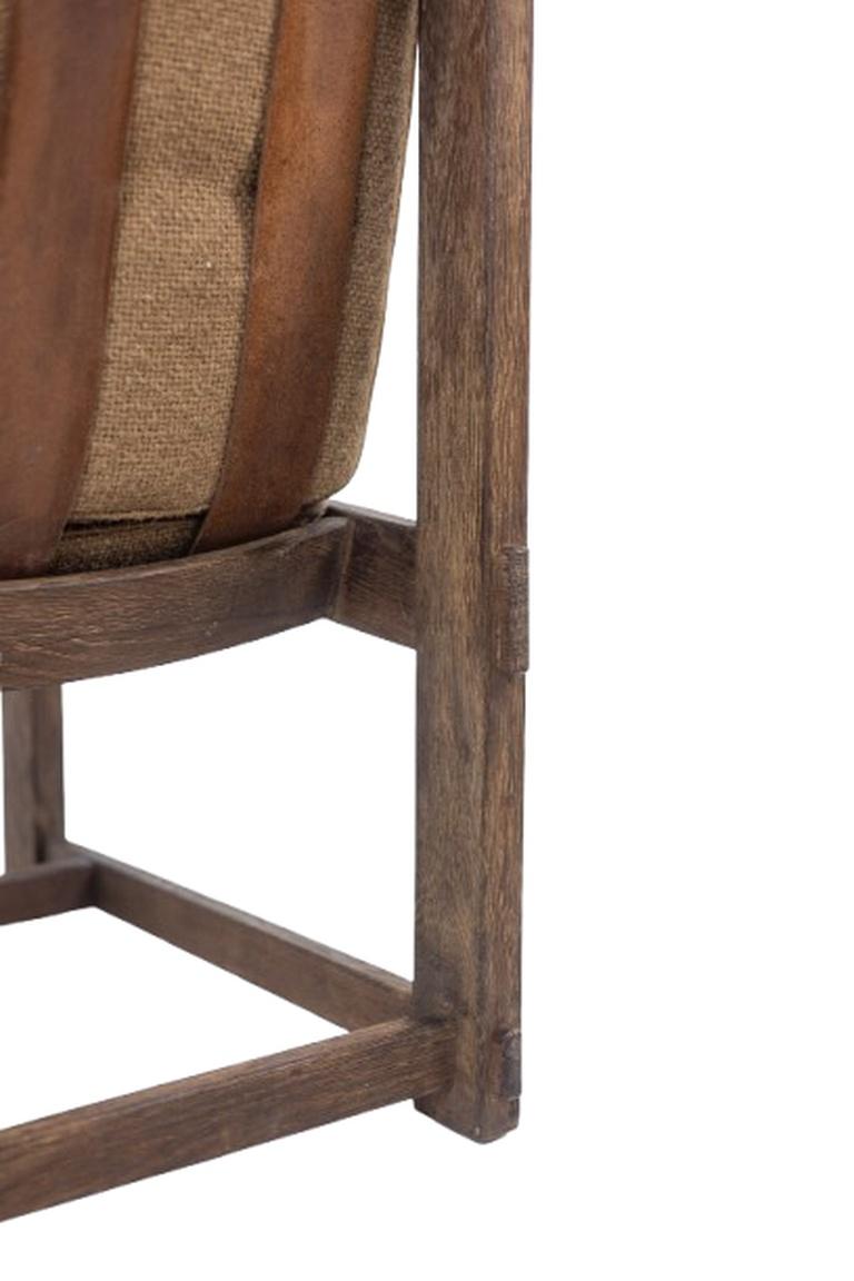 Paar Kaminsessel aus Eiche, mit Leder bezogen, 1960er Jahre im Angebot 8