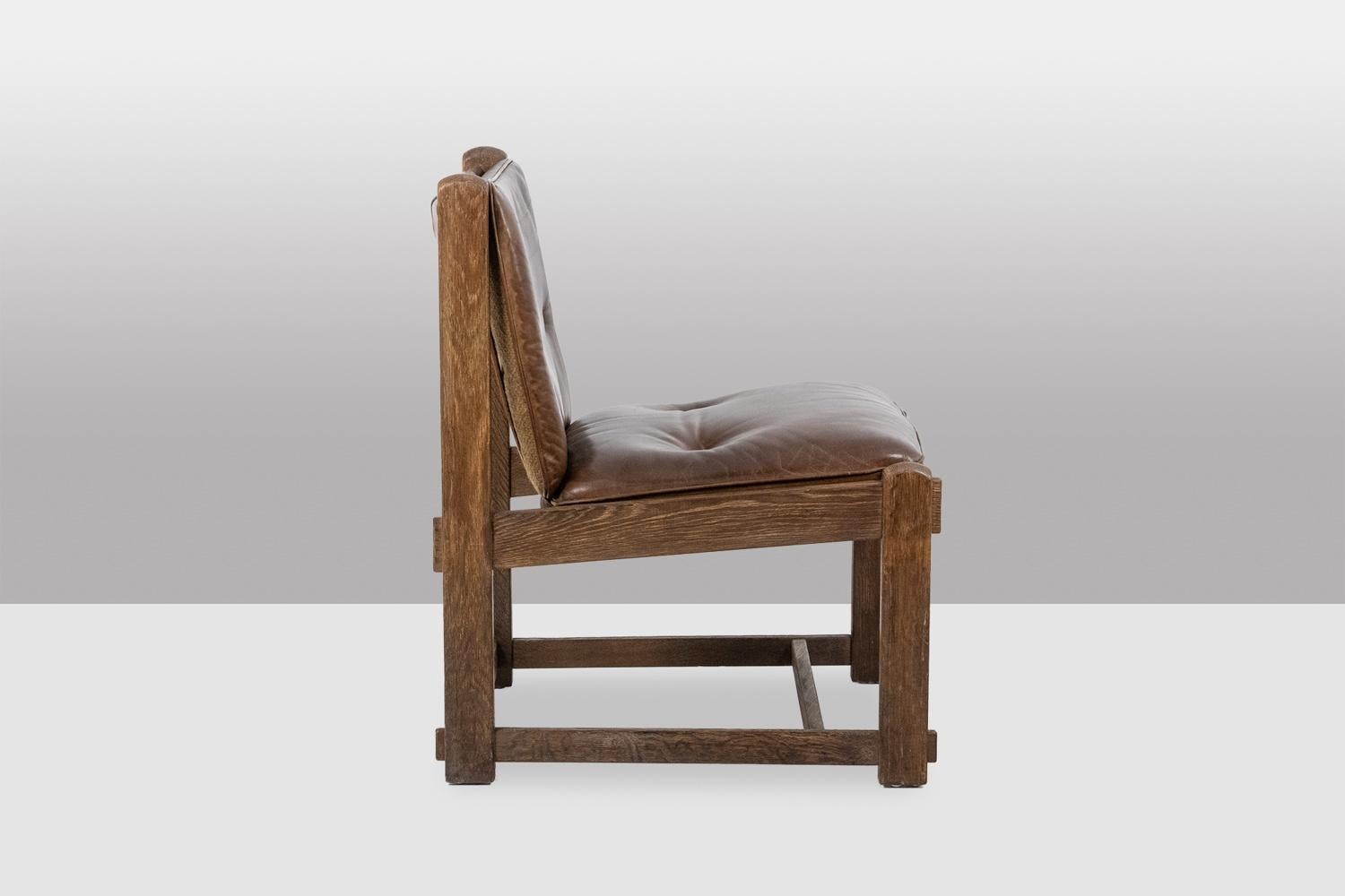 Paar Kaminsessel aus Eiche, mit Leder bezogen, 1960er Jahre im Angebot 2