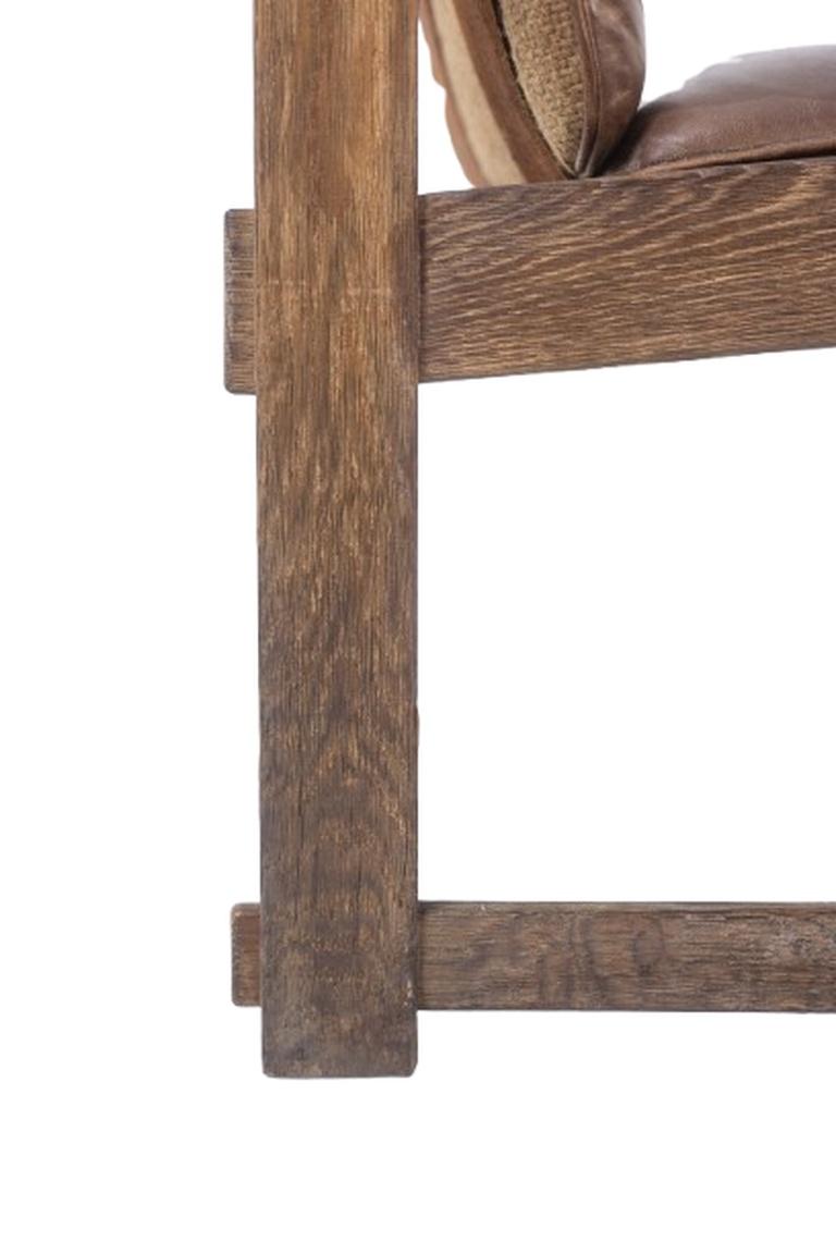 Paar Kaminsessel aus Eiche, mit Leder bezogen, 1960er Jahre im Angebot 4