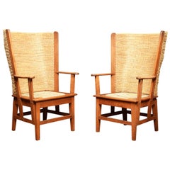 Antique Pair of Oak Framed Orkney Chairs