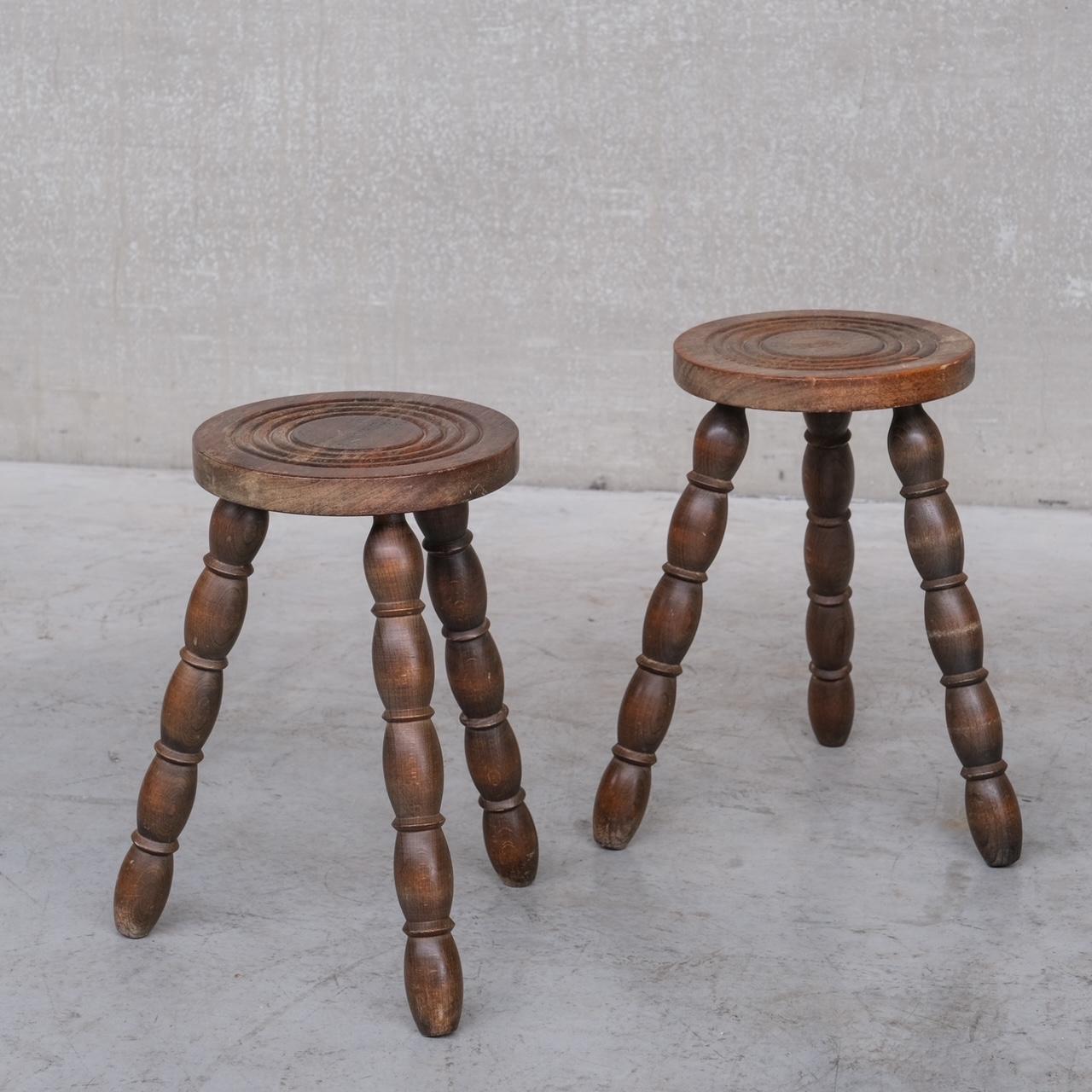 Pair of Oak French Mid-Century Bobbin Stools In Good Condition In London, GB