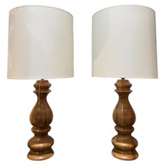 Paire de lampes de table françaises en chêne, CIRCA 1970