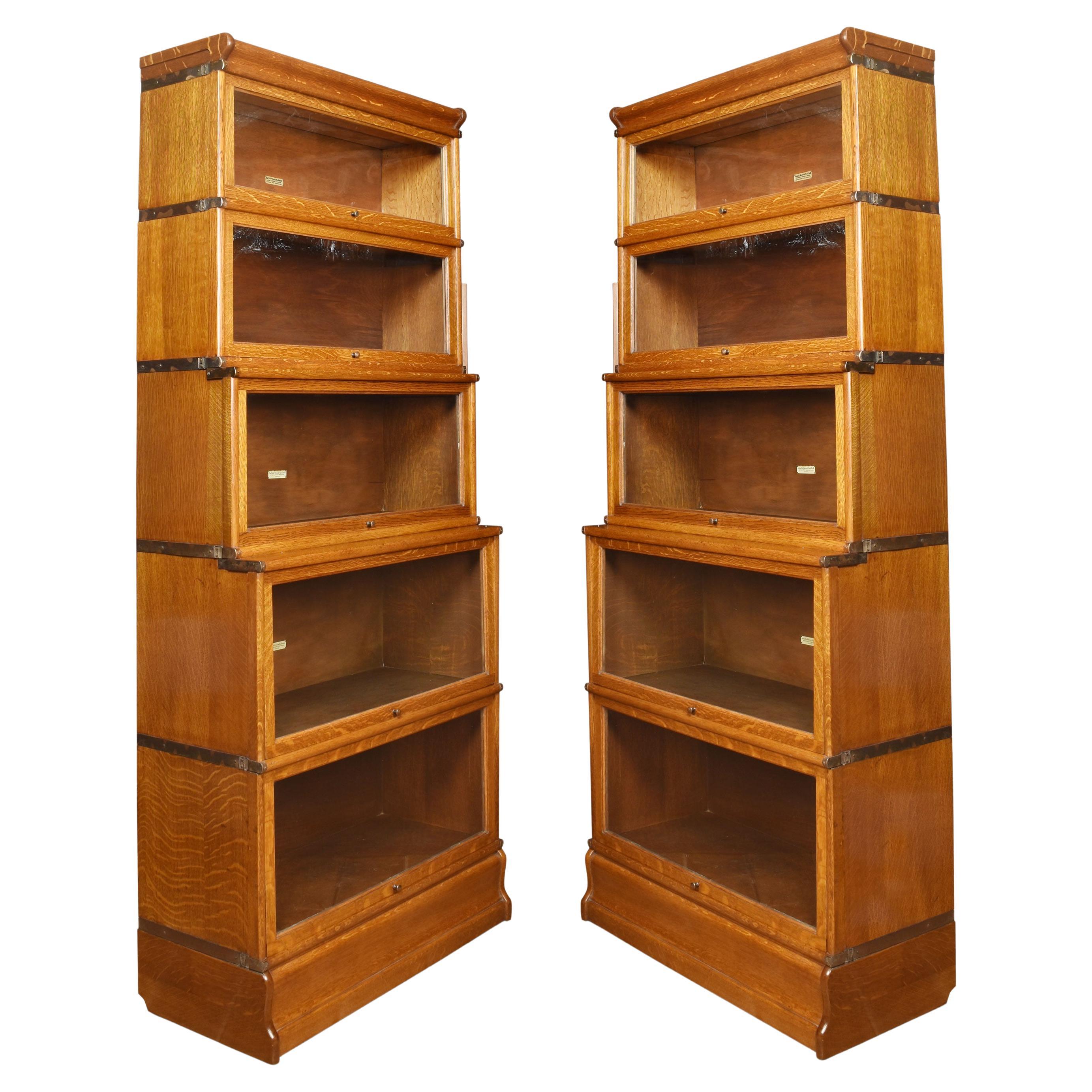 Pair of oak globe Wernicke five section bookcases For Sale at 1stDibs