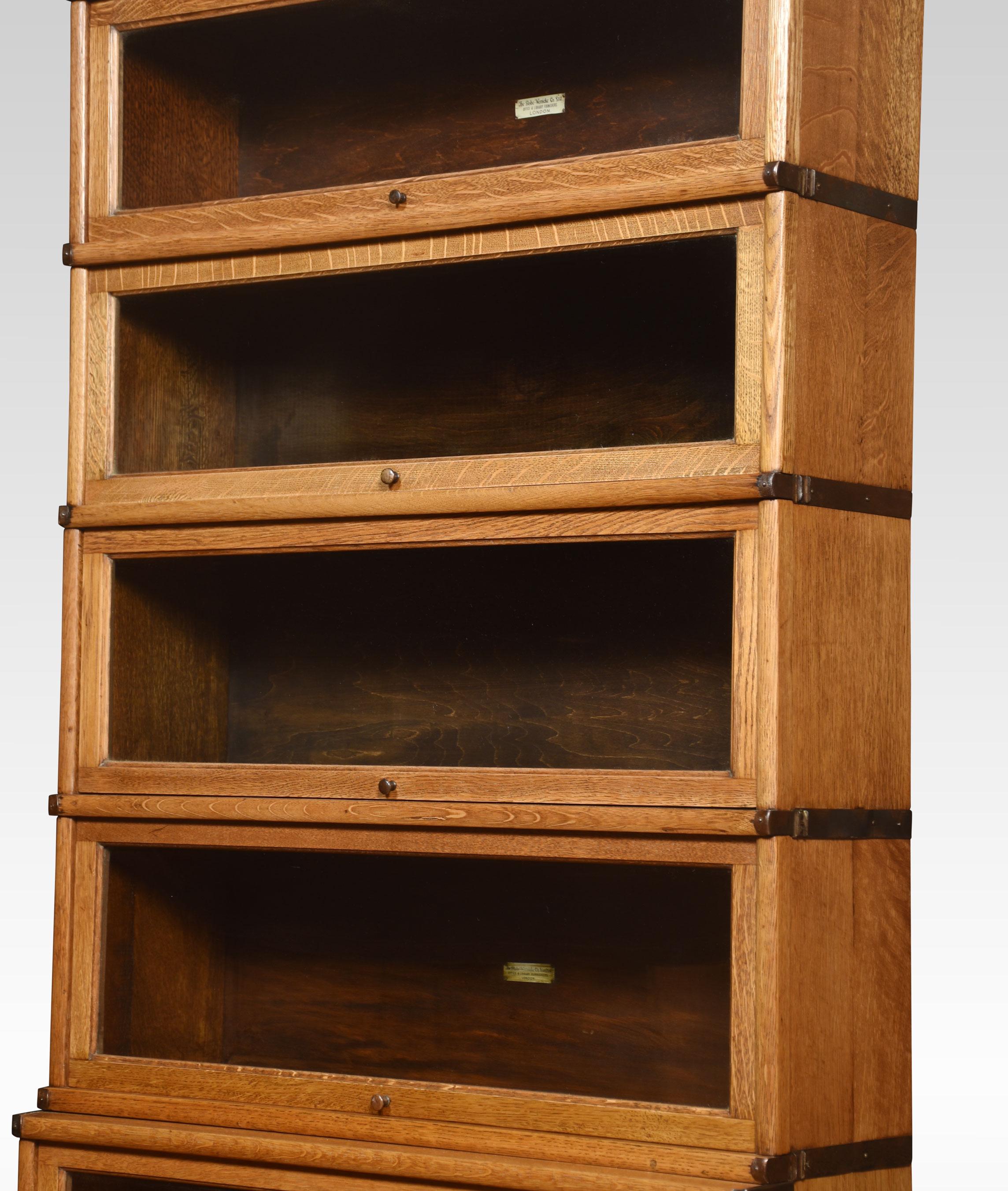 Pair of Oak Globe Wernicke Six Section Bookcases In Good Condition In Cheshire, GB