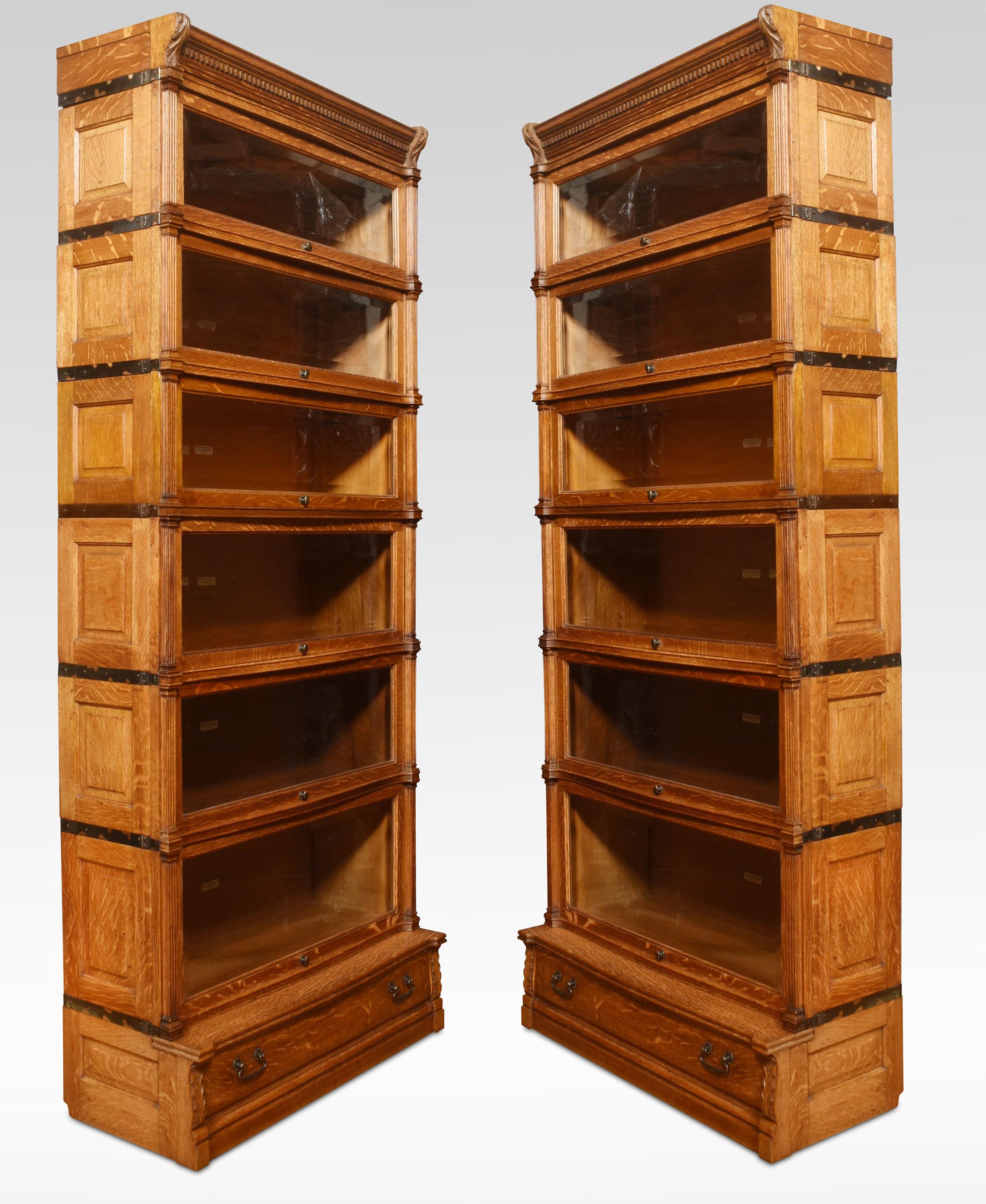 Pair of Oak Globe Wernicke Six Section Bookcases 1