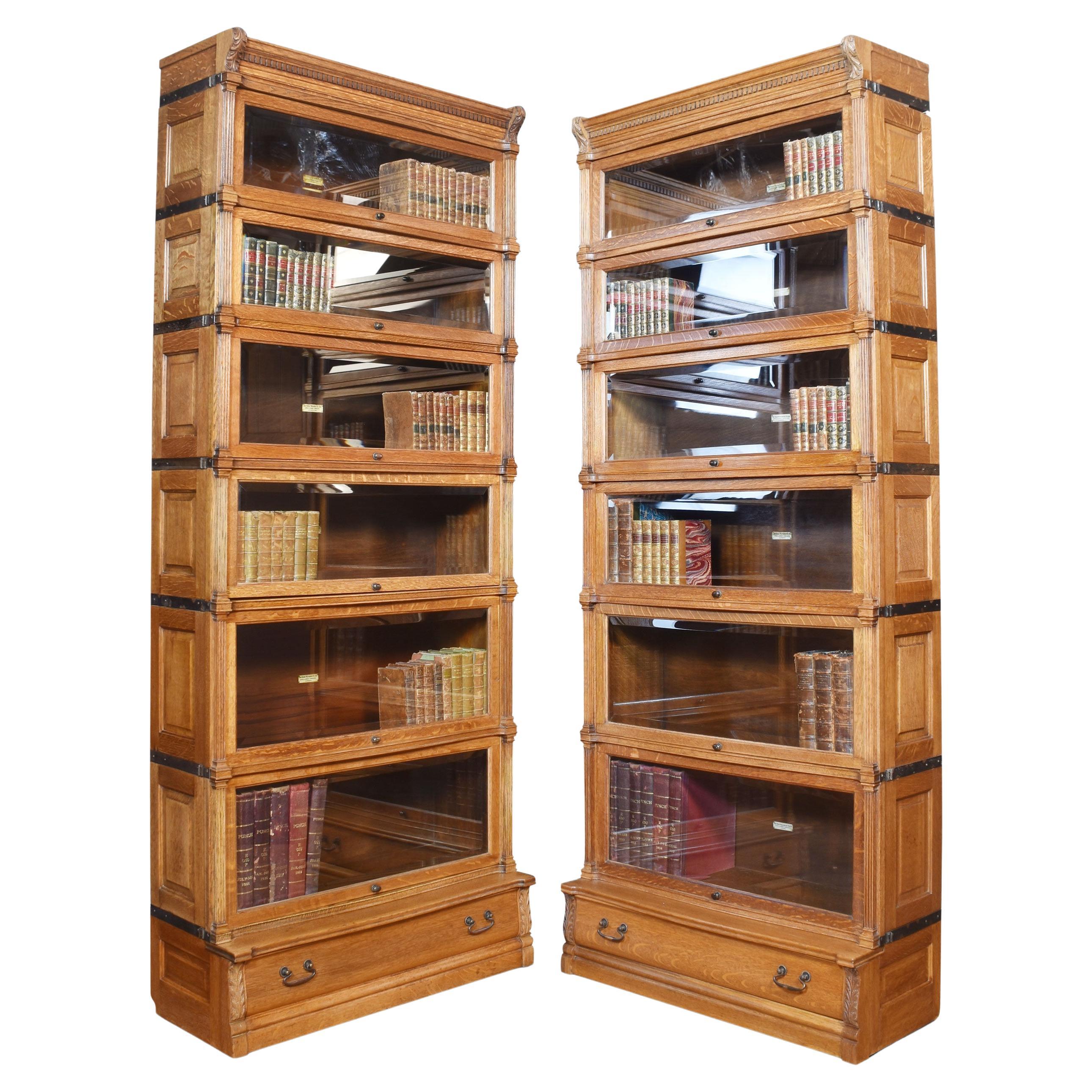 Pair of oak Globe Wernicke six section bookcases