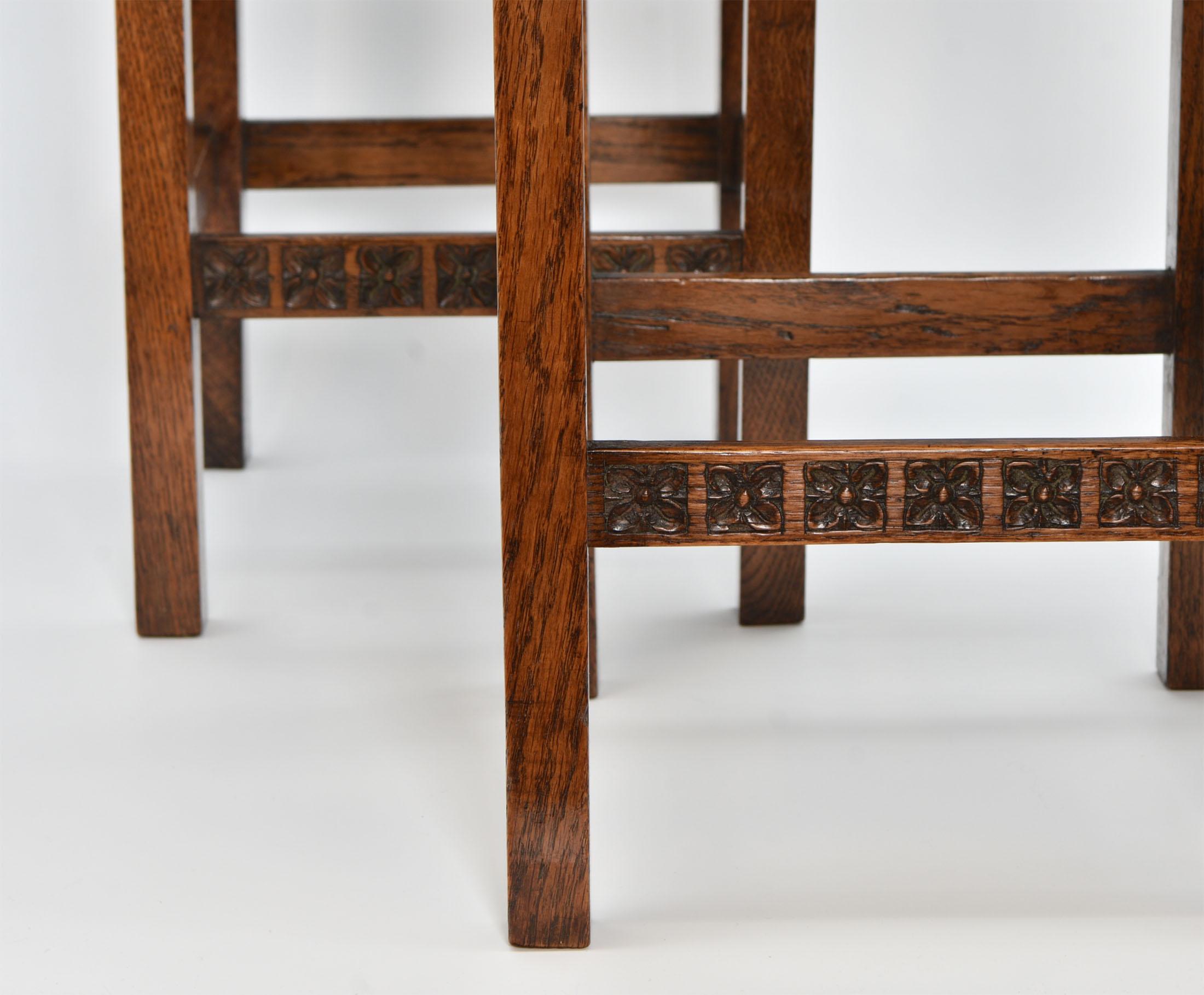 Hand-Carved Pair of Oak H M The Queen's Carving School Sandringham Stools Royal Interest For Sale