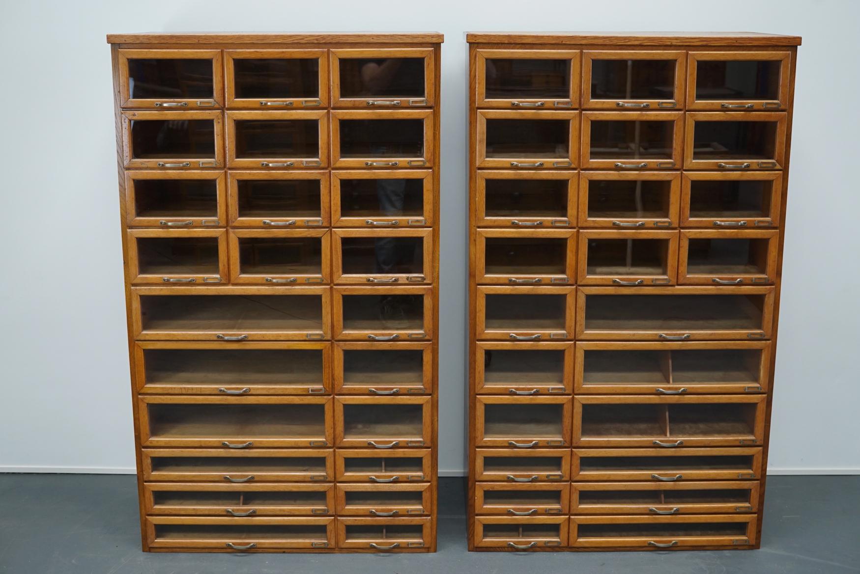 Pair of Oak Haberdashery Shop Cabinets, 1930s 5