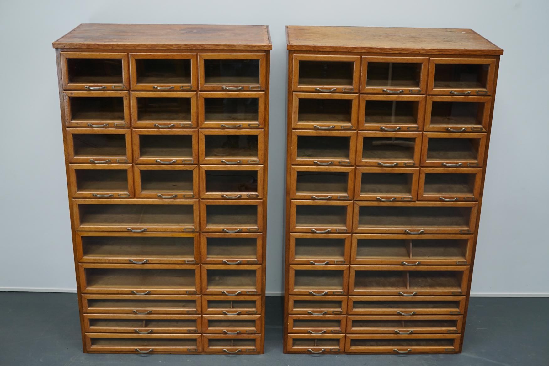 Pair of Oak Haberdashery Shop Cabinets, 1930s 11