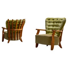 Pair of Oak Lounge Chairs by Guillerme & Chambron Votre Maison, France, 1960s