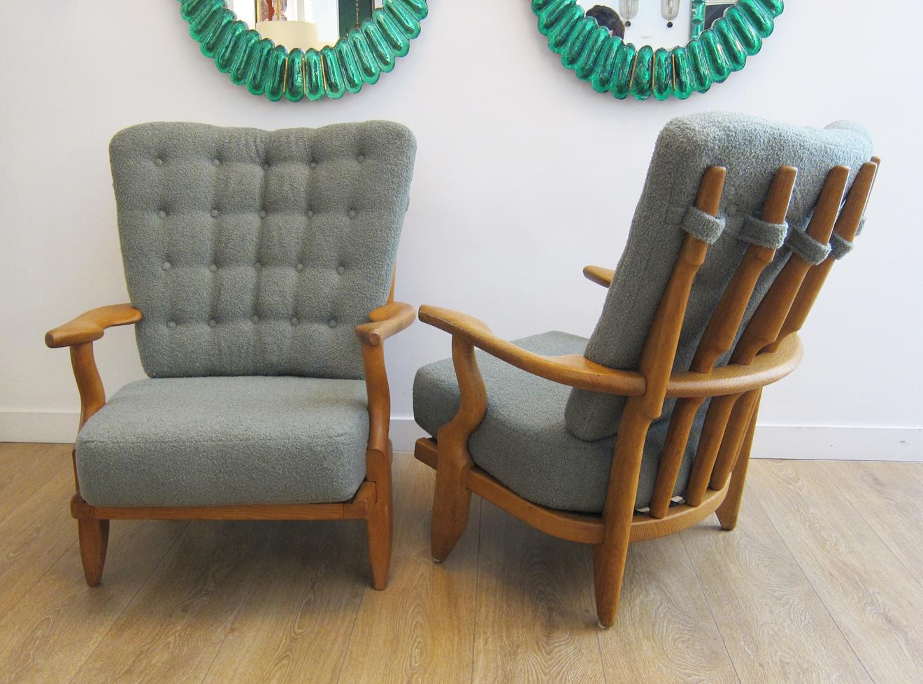 Pair of Oak Lounge Chairs by Guillerme et Chambron, France 1960 1