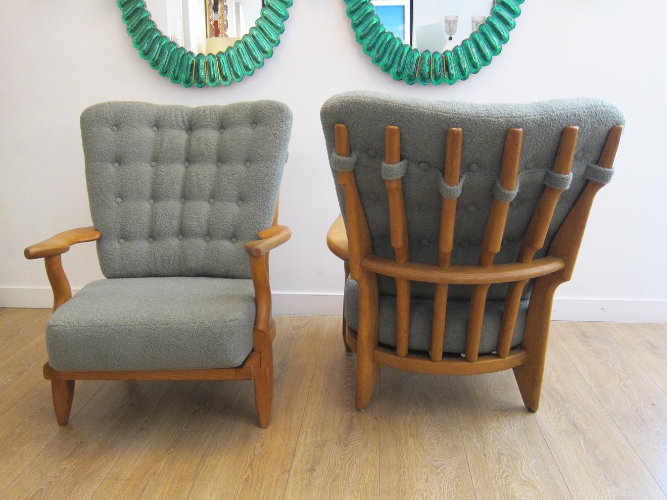 Pair of Oak Lounge Chairs by Guillerme et Chambron, France 1960 2