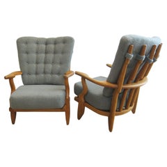 Pair of Oak Lounge Chairs by Guillerme et Chambron, France 1960