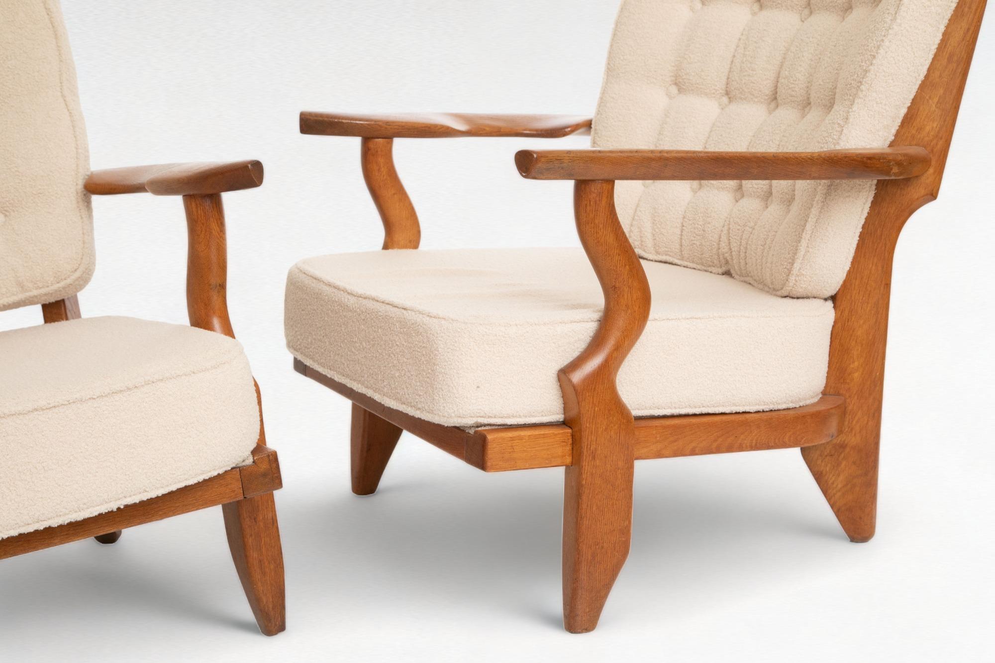 Pair of Oak Lounge Chairs Grand Repos by Guillerme et Chambron, France 1950 For Sale 9