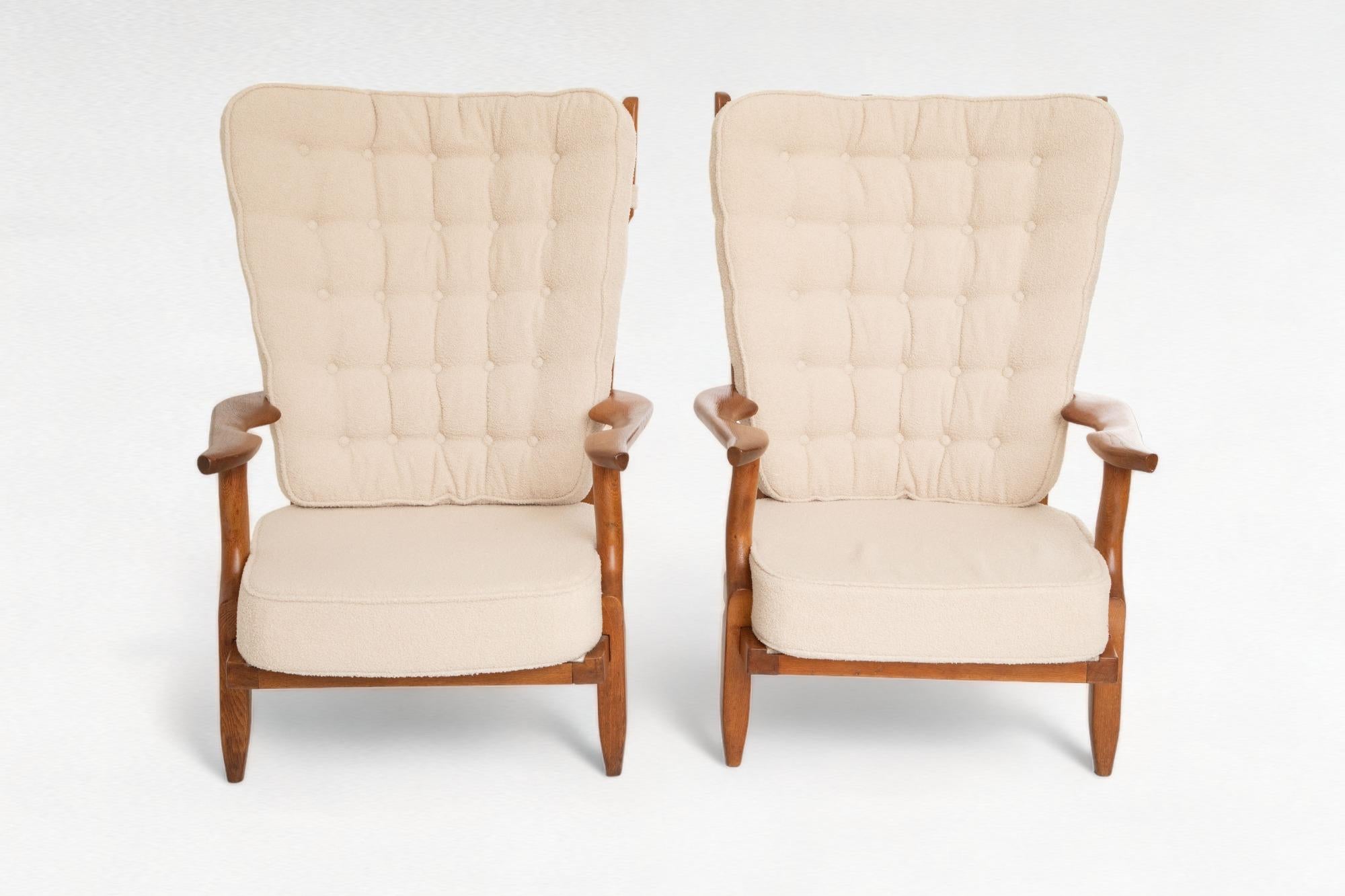 Pair of Oak Lounge Chairs Grand Repos by Guillerme et Chambron, France 1950 For Sale 10