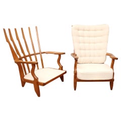 Pair of Oak Lounge Chairs Grand Repos by Guillerme et Chambron, France 1950
