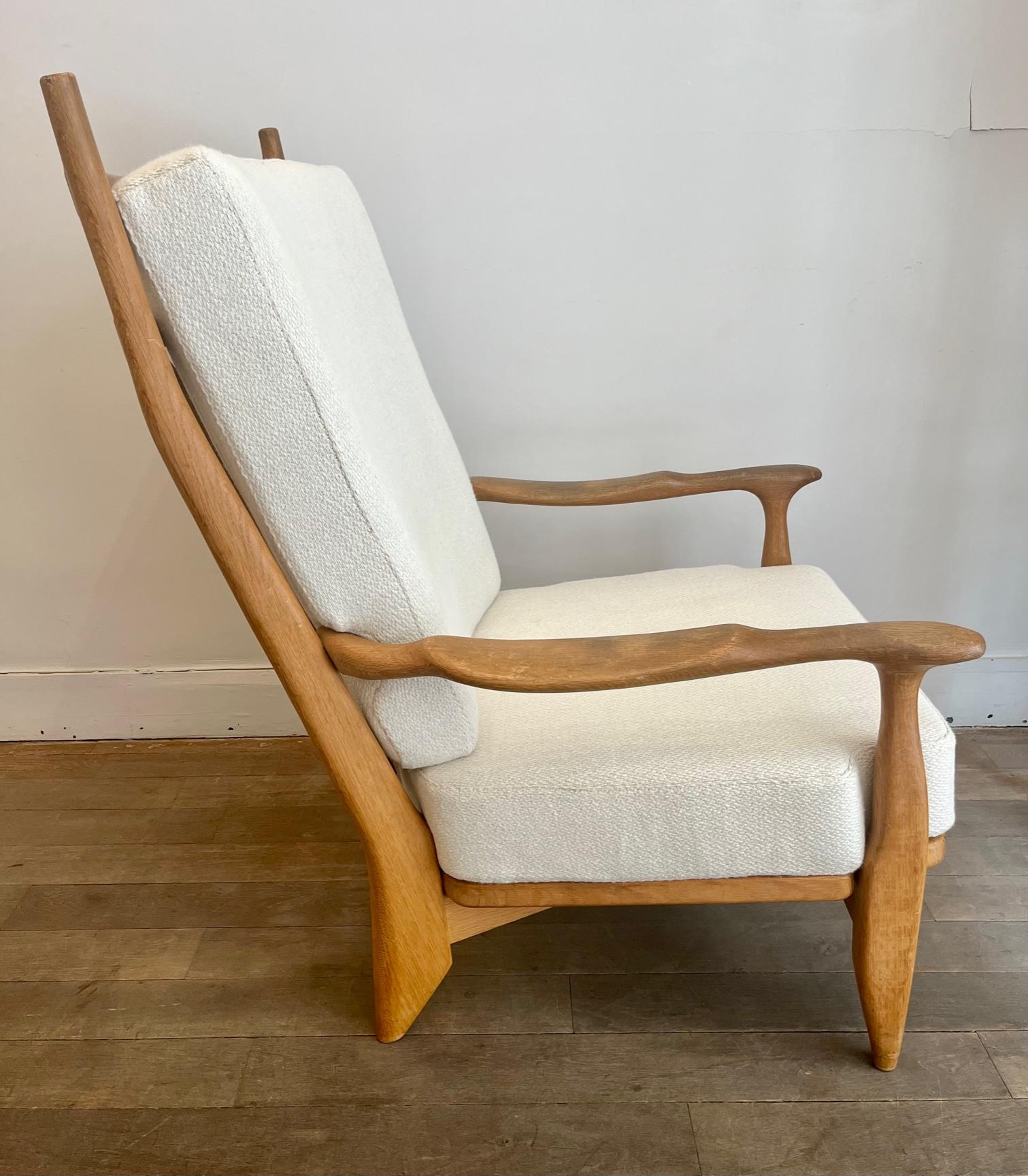 French Pair of Oak Lounge Chairs Guillerme et Chambron 