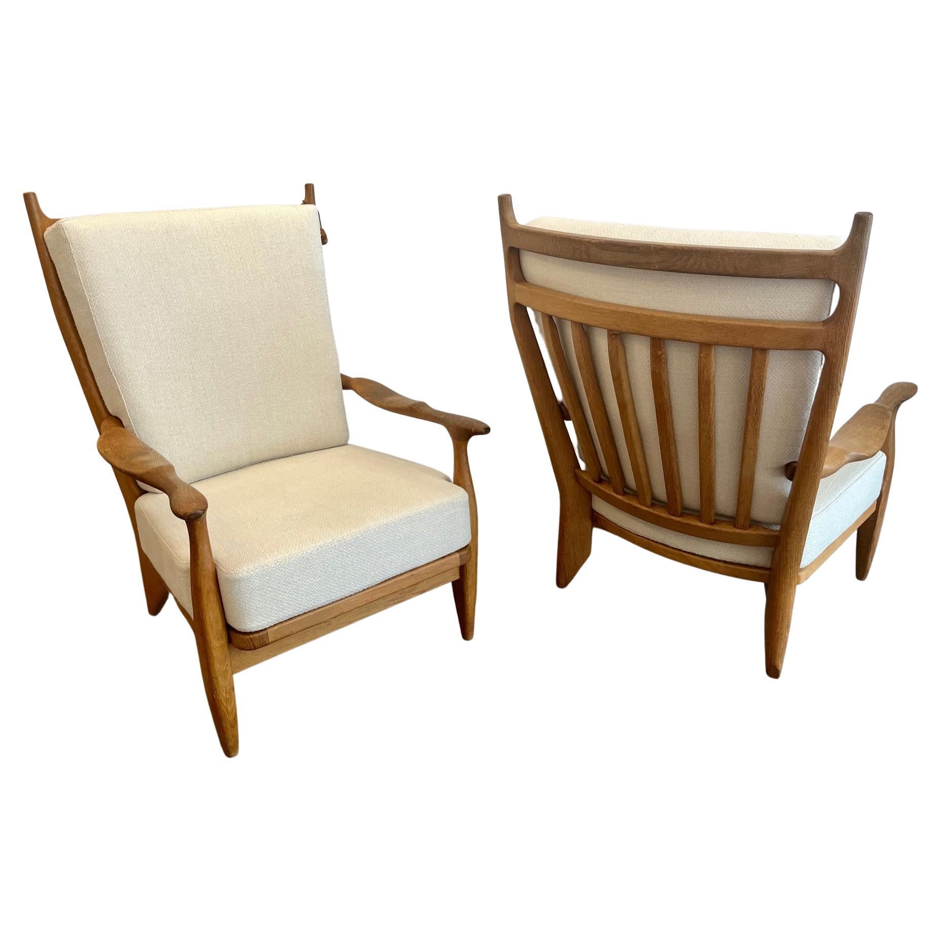 Pair of Oak Lounge Chairs Guillerme et Chambron "Votre Maison"