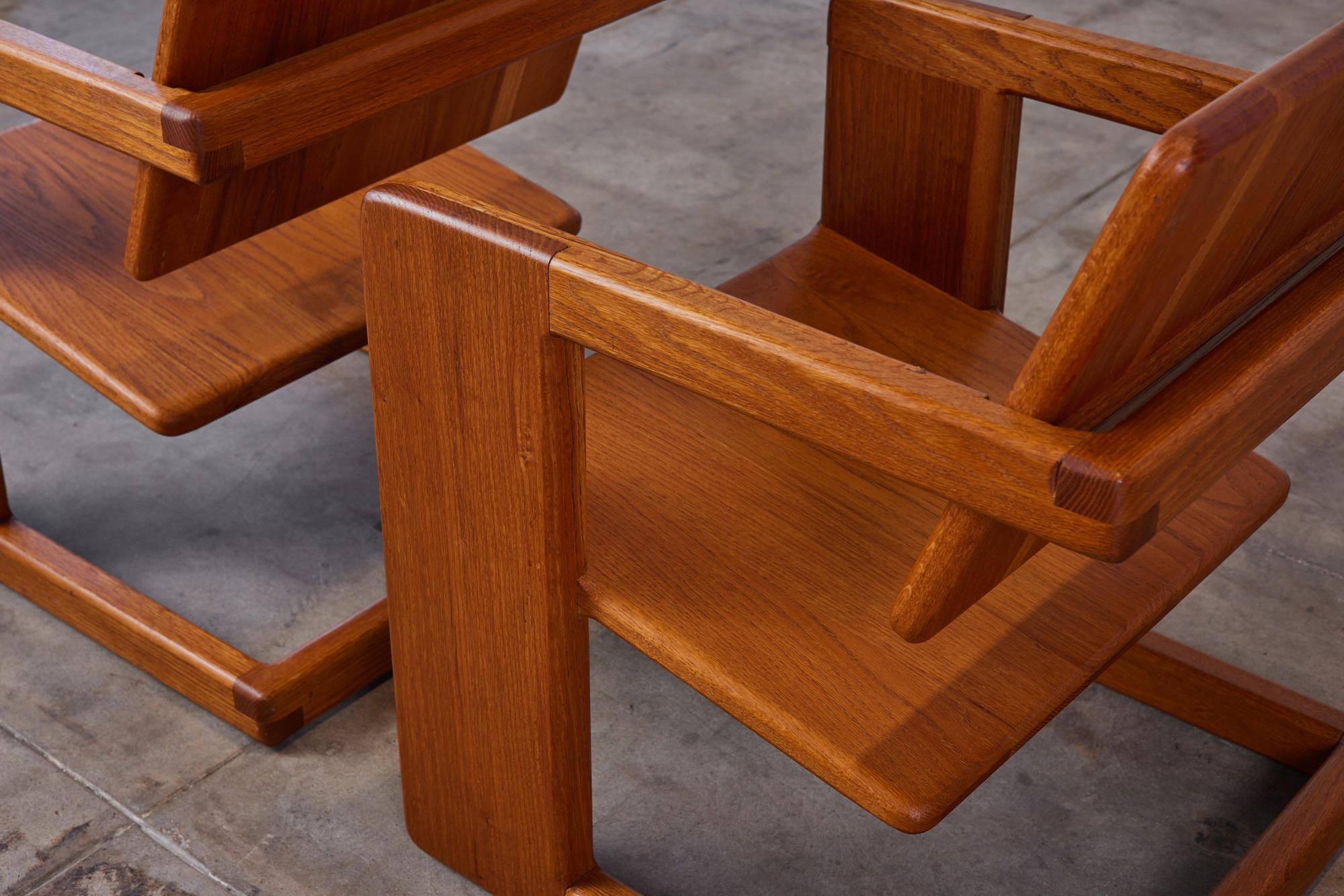 Pair of Oak Lounge Chairs in the Style of Lou Hodges 5