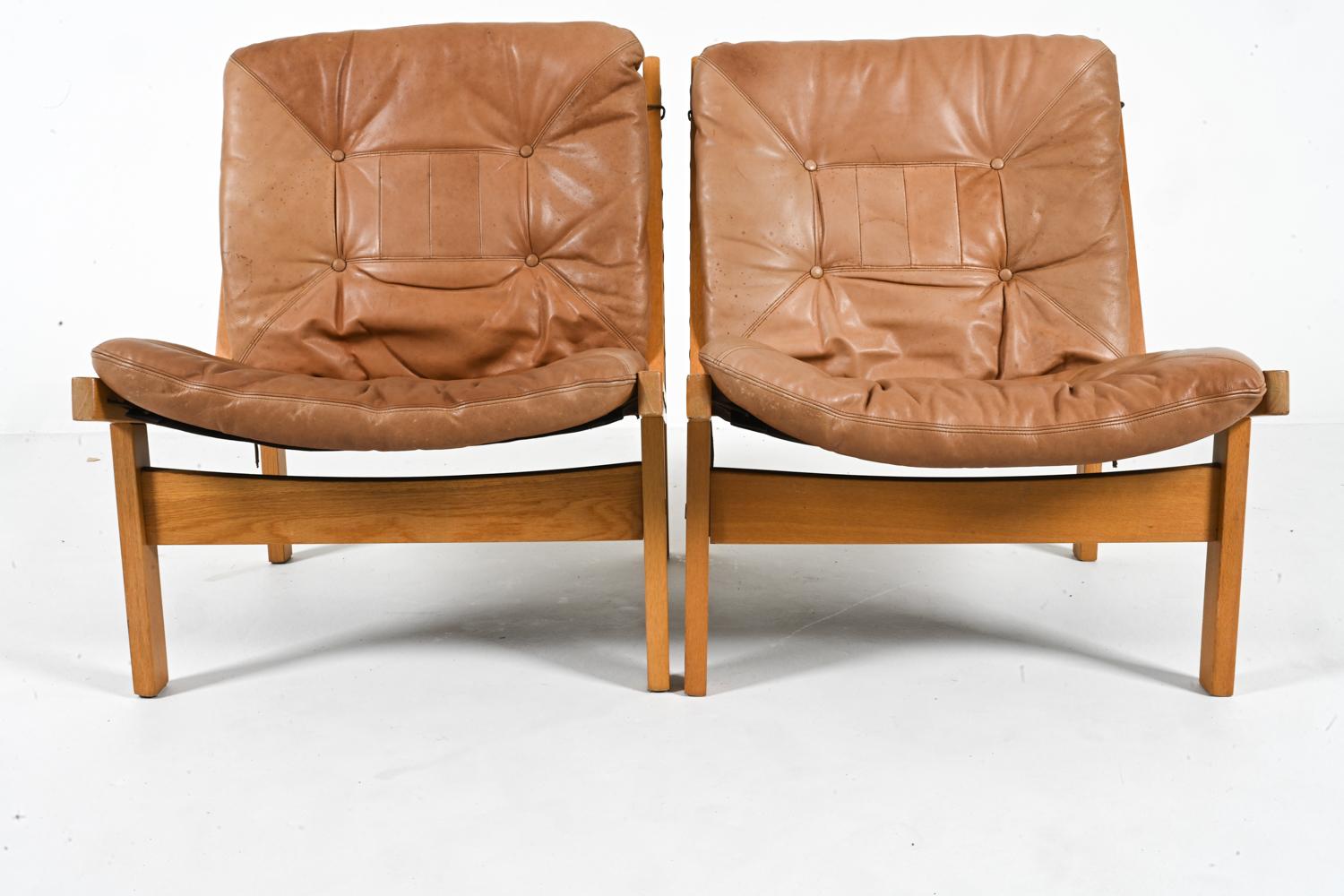 Pair of Oak 'Hunter' Lounge Chairs by Torbjørn Afdal for Bruksbo, Norway, 1960's In Good Condition For Sale In Norwalk, CT