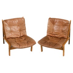 Vintage Pair of Oak 'Hunter' Lounge Chairs by Torbjørn Afdal for Bruksbo, Norway, 1960's