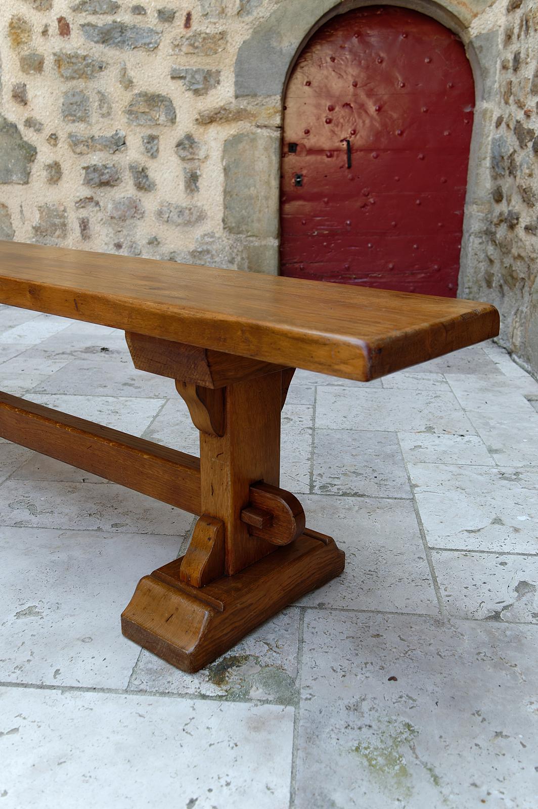 Pair of oak monastic community benches, France, early 20th century For Sale 4