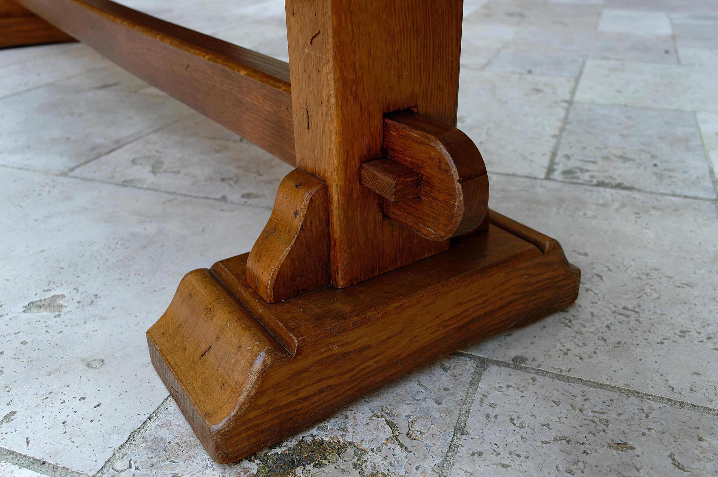 Pair of oak monastic community benches, France, early 20th century For Sale 5