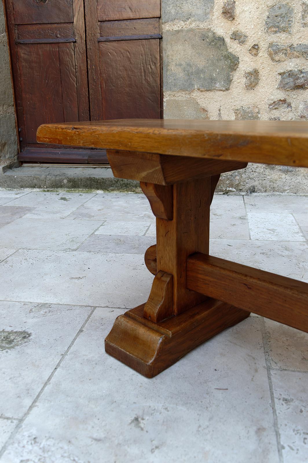 Pair of oak monastic community benches, France, early 20th century For Sale 6