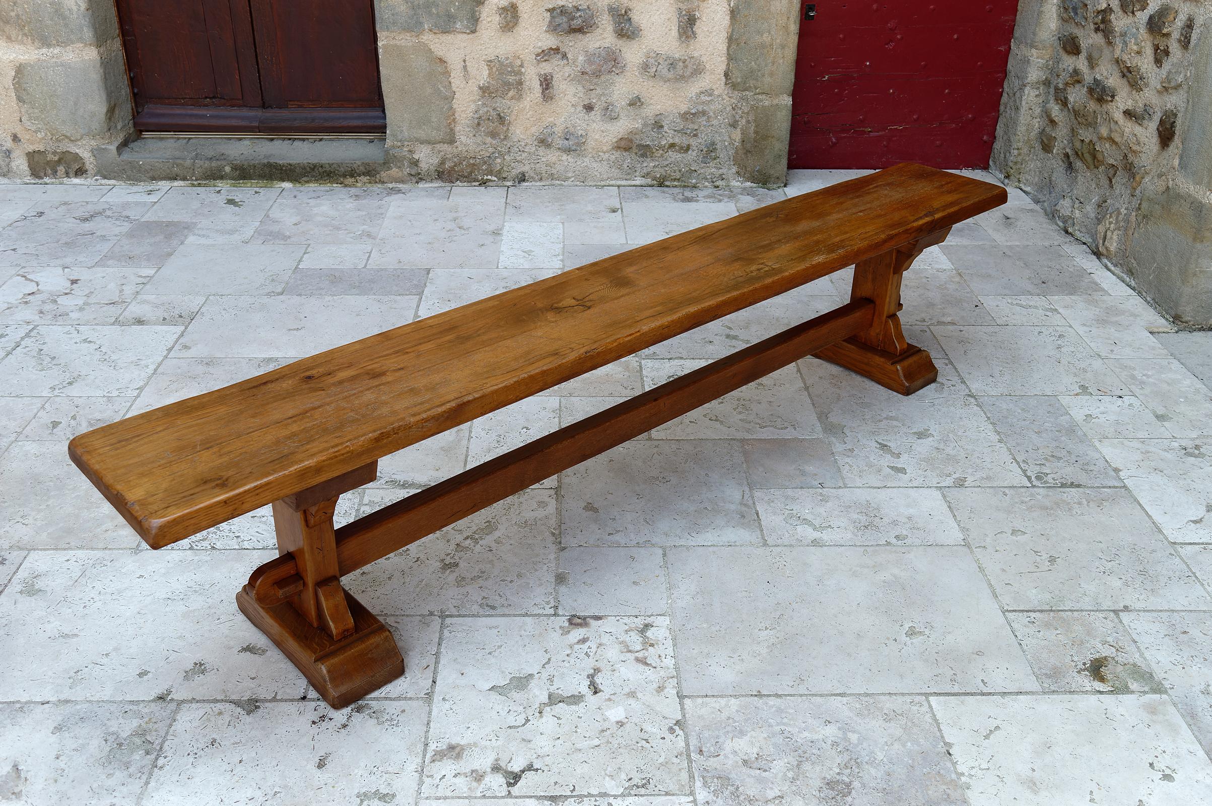 Pair of oak monastic community benches, France, early 20th century For Sale 8