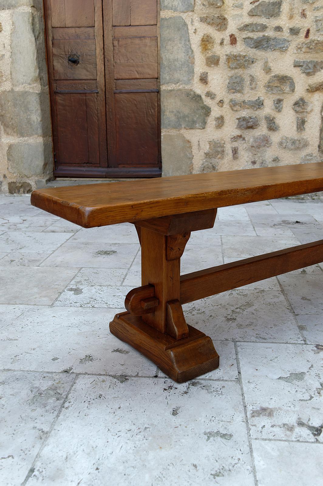 Pair of oak monastic community benches, France, early 20th century For Sale 9