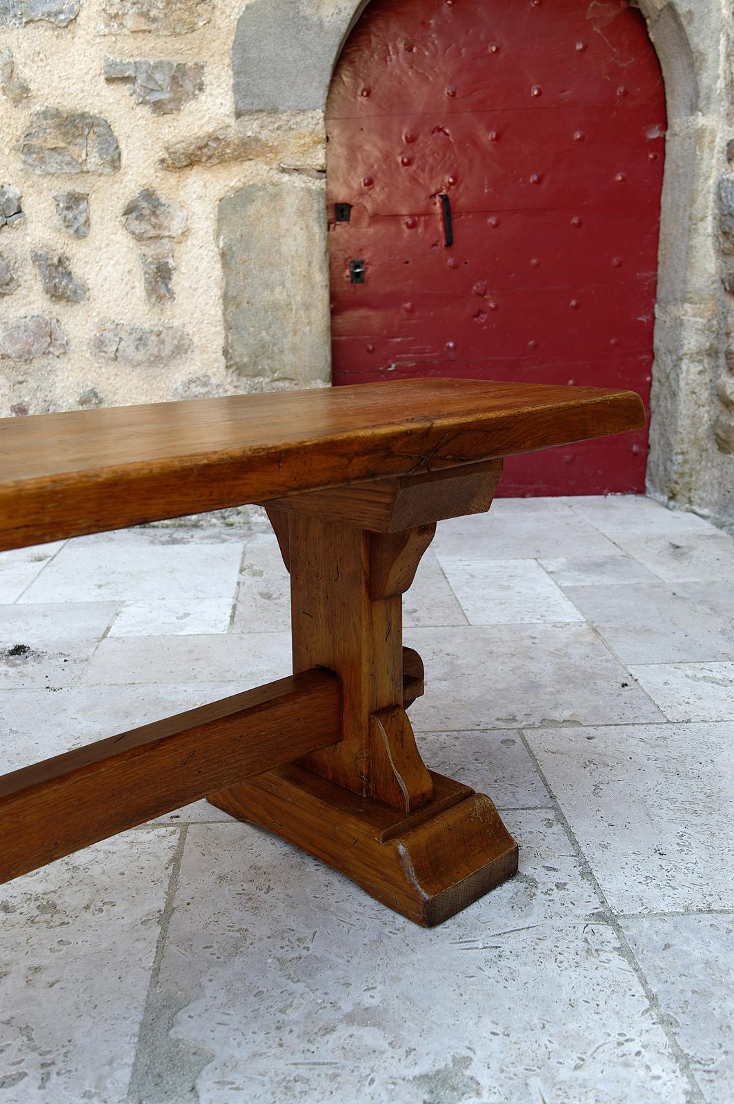 Pair of oak monastic community benches, France, early 20th century For Sale 10