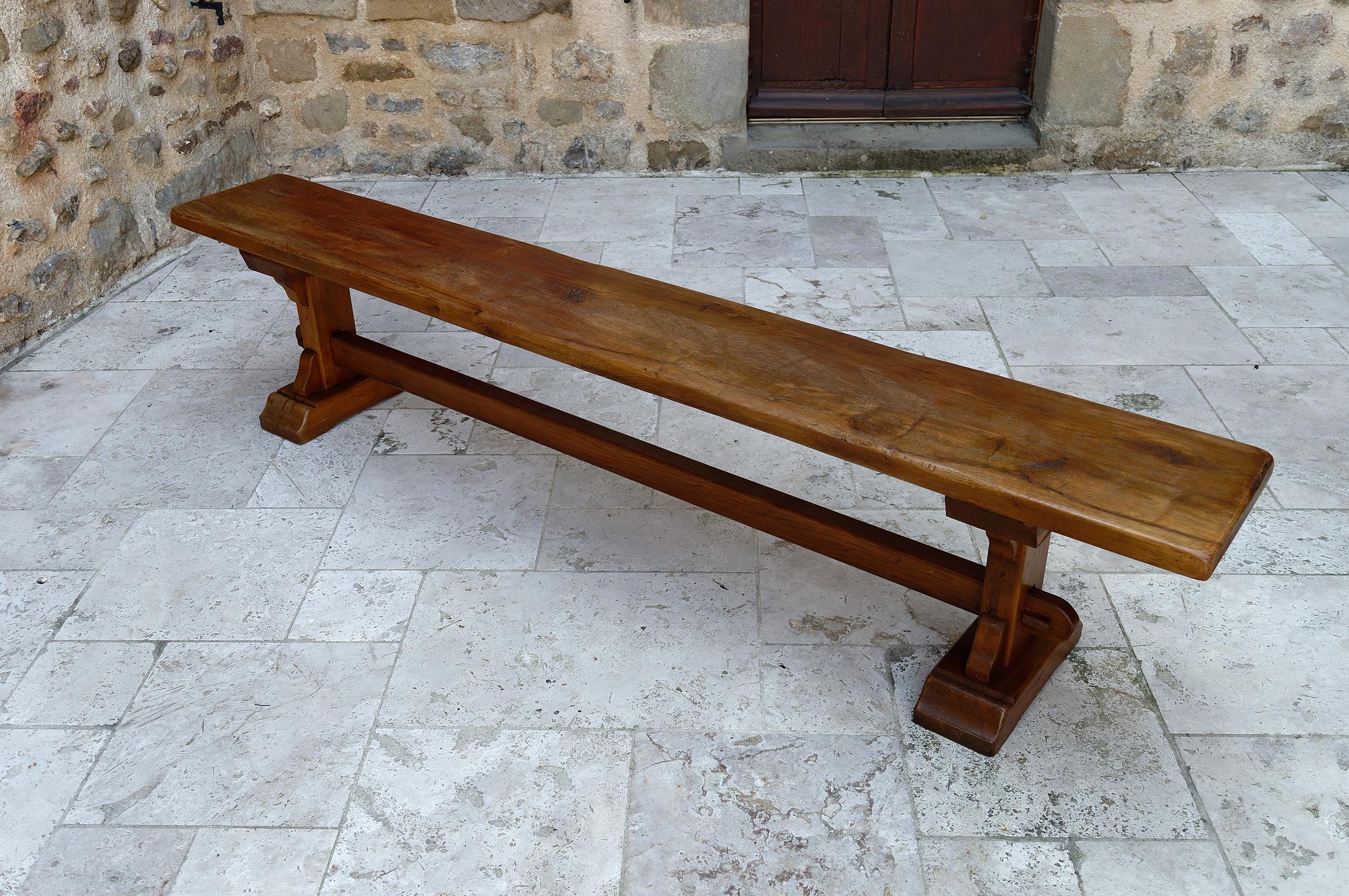 Pair of oak monastic community benches, France, early 20th century For Sale 11
