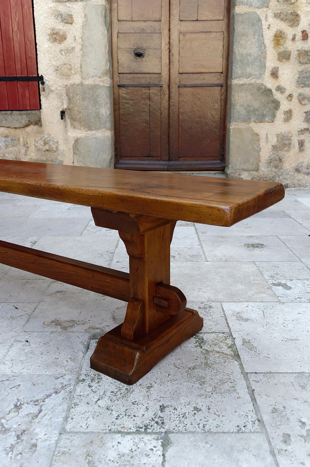 Pair of oak monastic community benches, France, early 20th century For Sale 12