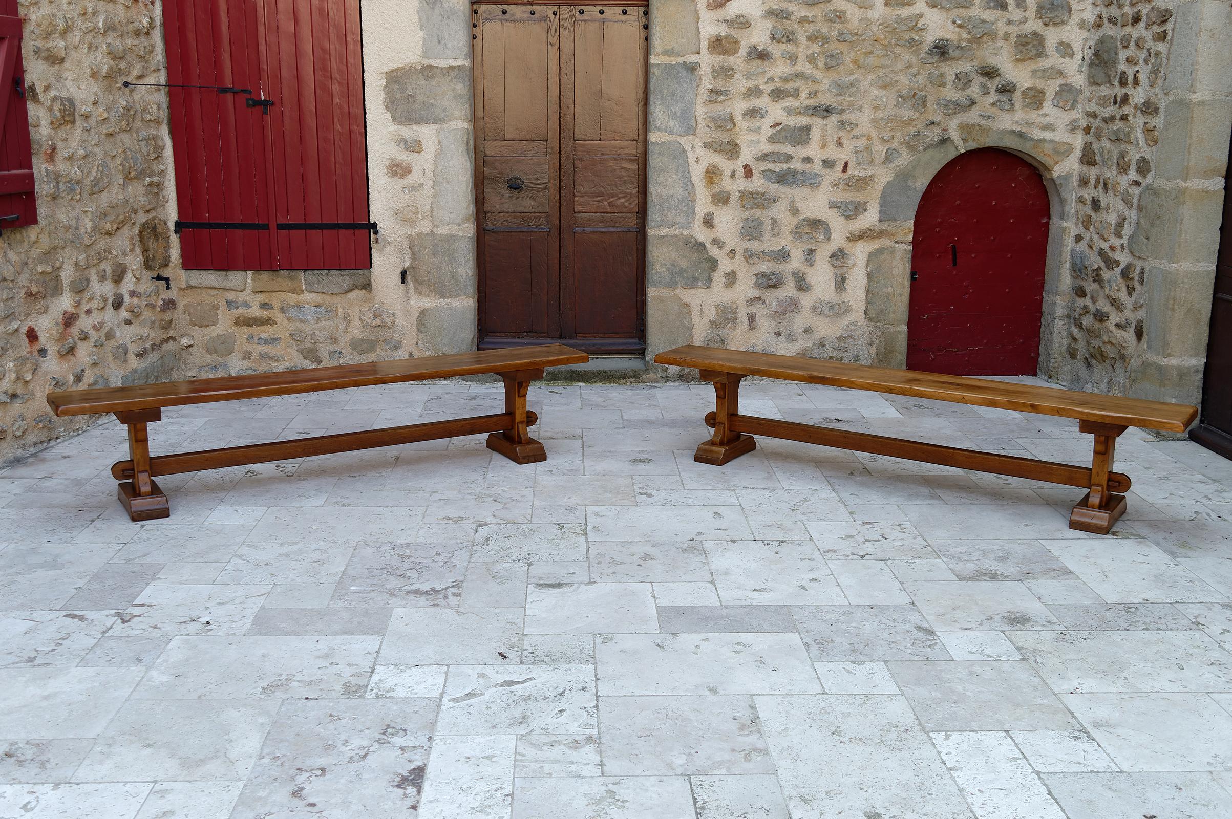 Pair of farm/monastic community benches.
Rustic / French provincial style.

France, early 20th century.

Good condition.

Dimensions:
height 46 cm
width 220 cm
depth 30 cm
Weight: 40 kgs
