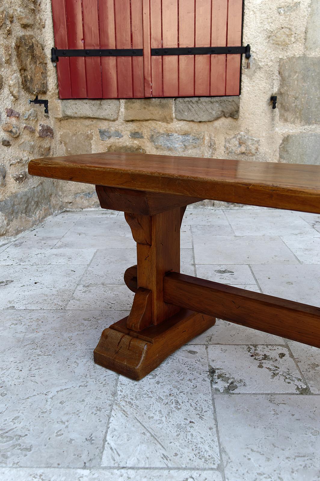 Pair of oak monastic community benches, France, early 20th century For Sale 13