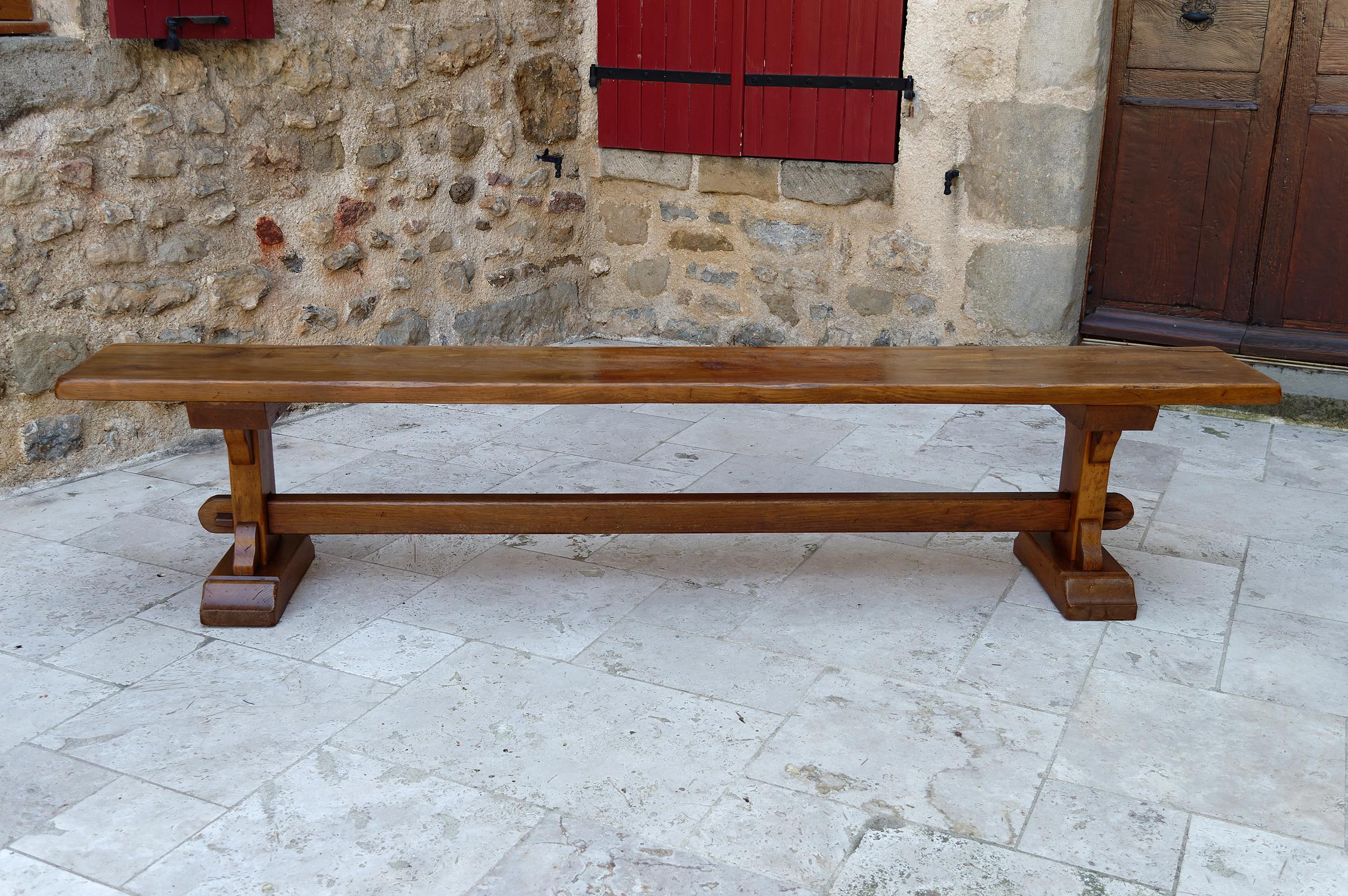 French Pair of oak monastic community benches, France, early 20th century For Sale