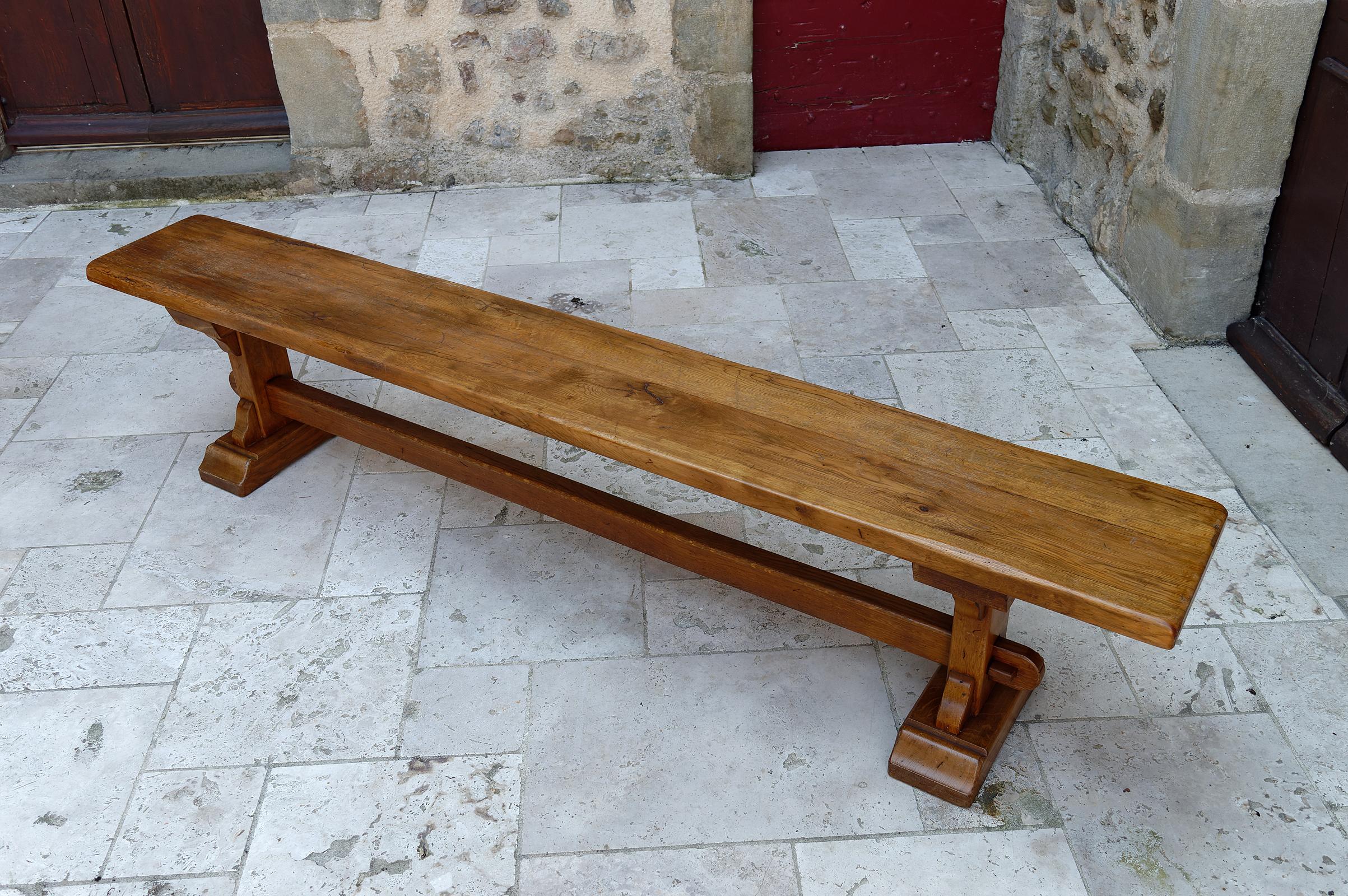 20th Century Pair of oak monastic community benches, France, early 20th century For Sale