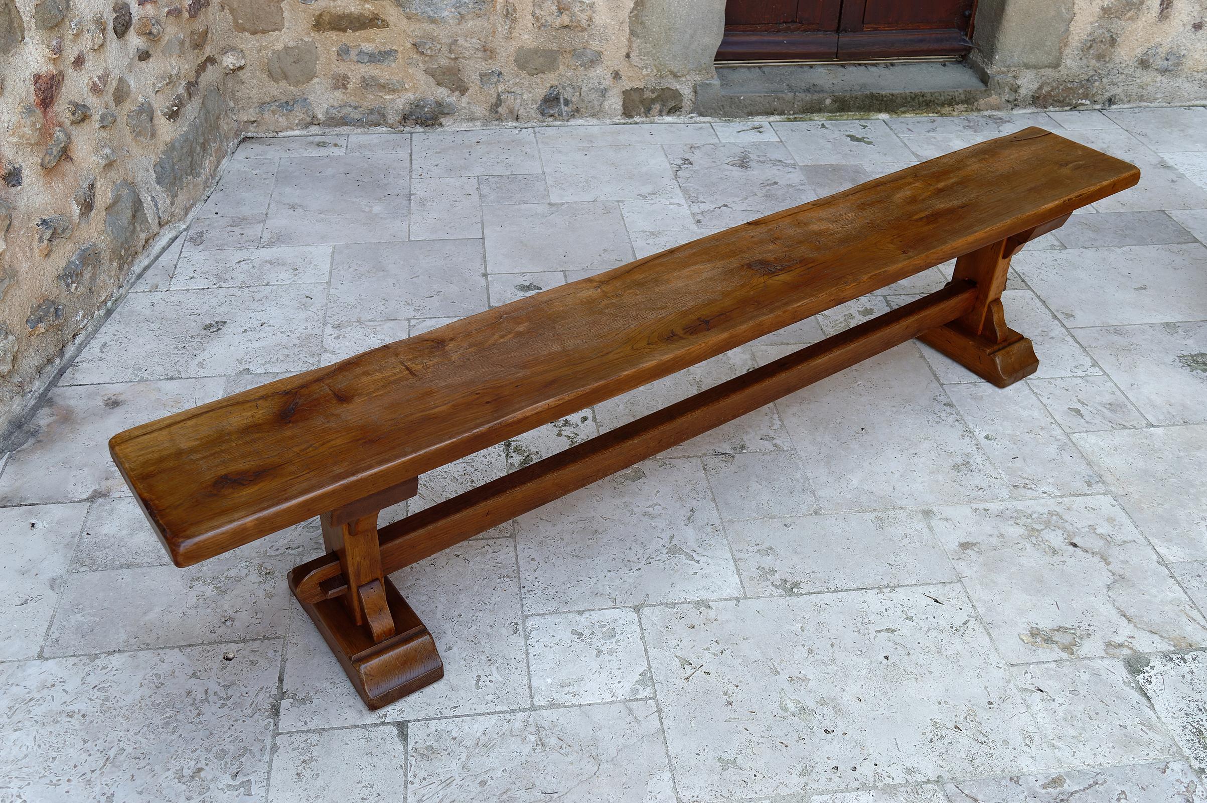 Wood Pair of oak monastic community benches, France, early 20th century For Sale