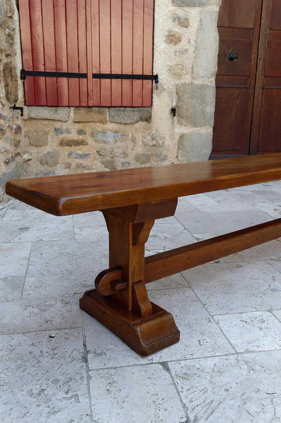Pair of oak monastic community benches, France, early 20th century For Sale 1